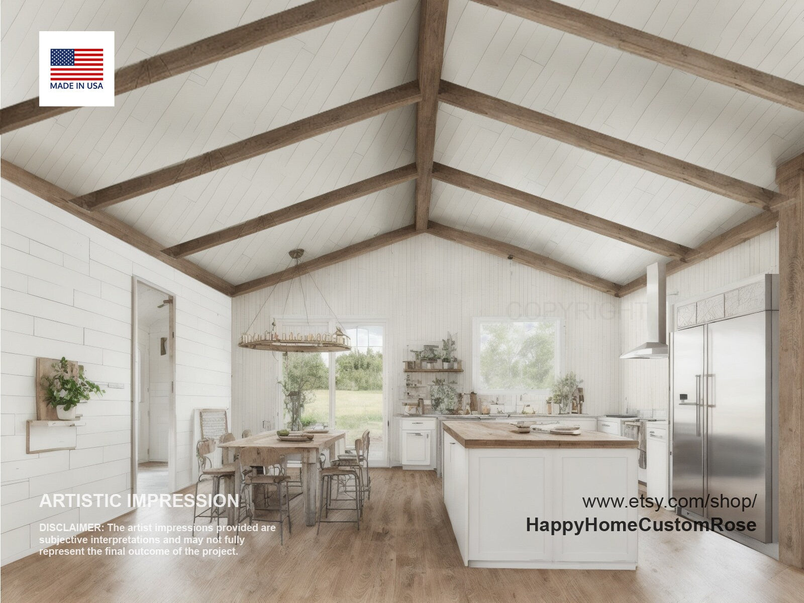 Great Oak Barn Barndominium Modern House Open Plan Design 68 x 38 - 3 Bed 2 Bath Garage Shop Barndo -  Drawings Blueprints