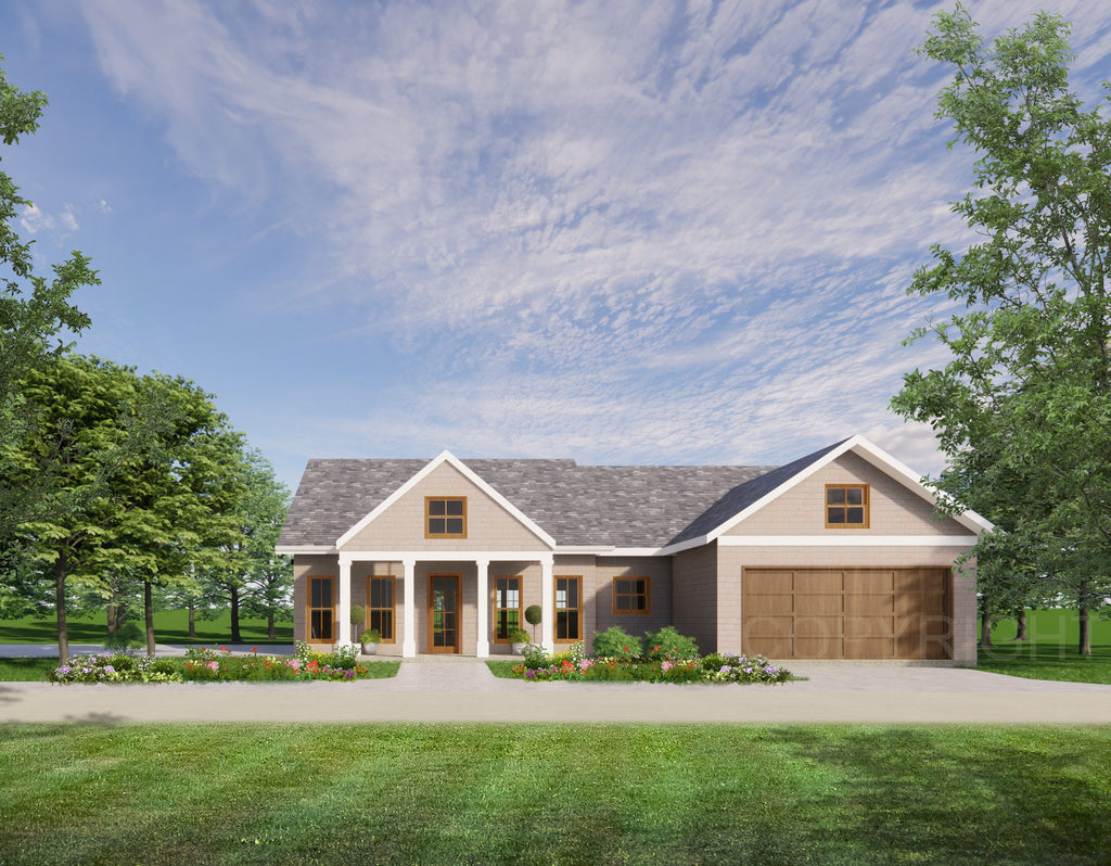 Cedar Shake Traditional House Plan Design - Modern Spacious - Double Garage - Drawings Blueprints + electrical