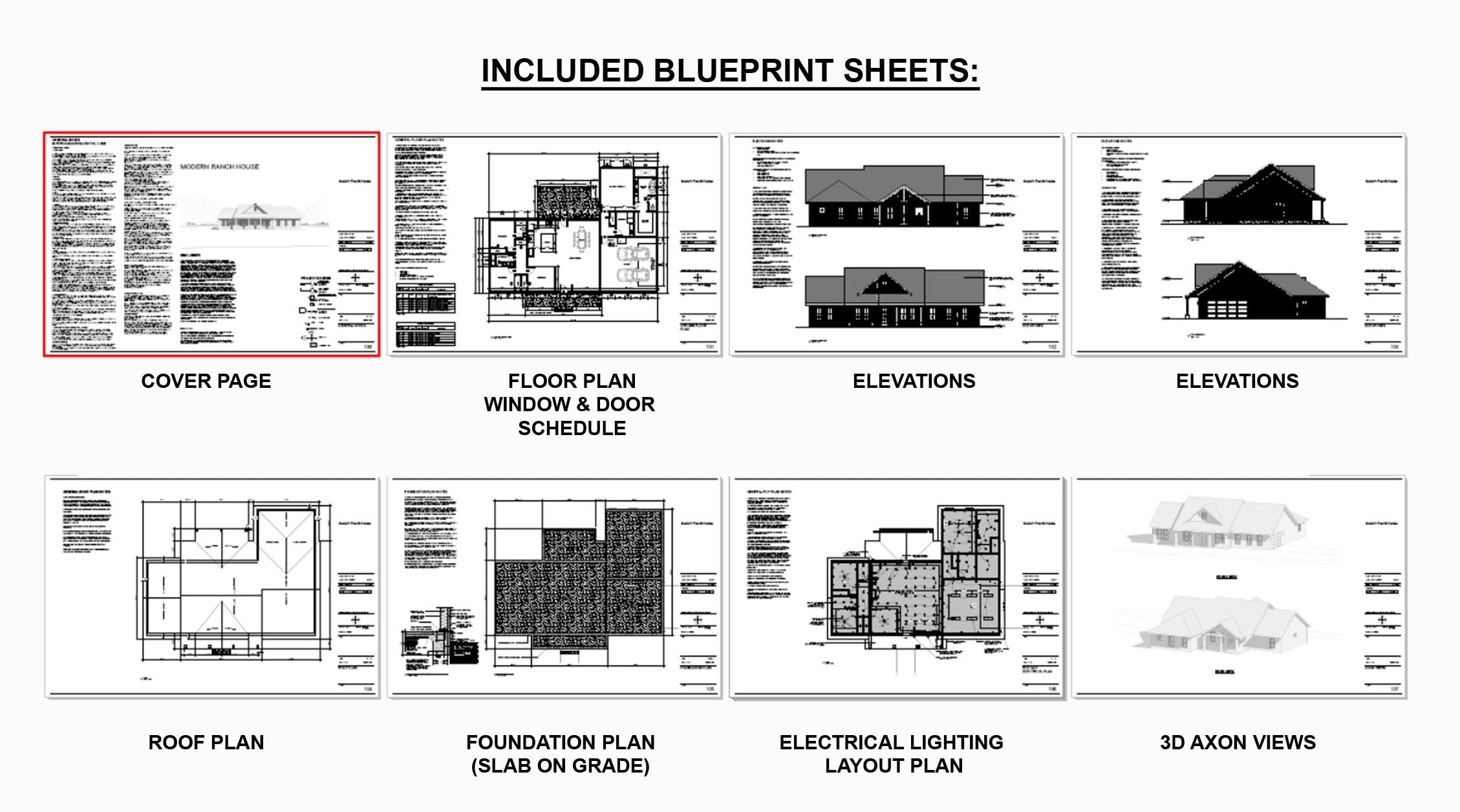 Country Estate Farmhouse House Plan - 2305 SF, 4 Bed 3 Bath - Modern Open Floor Plan Blueprints