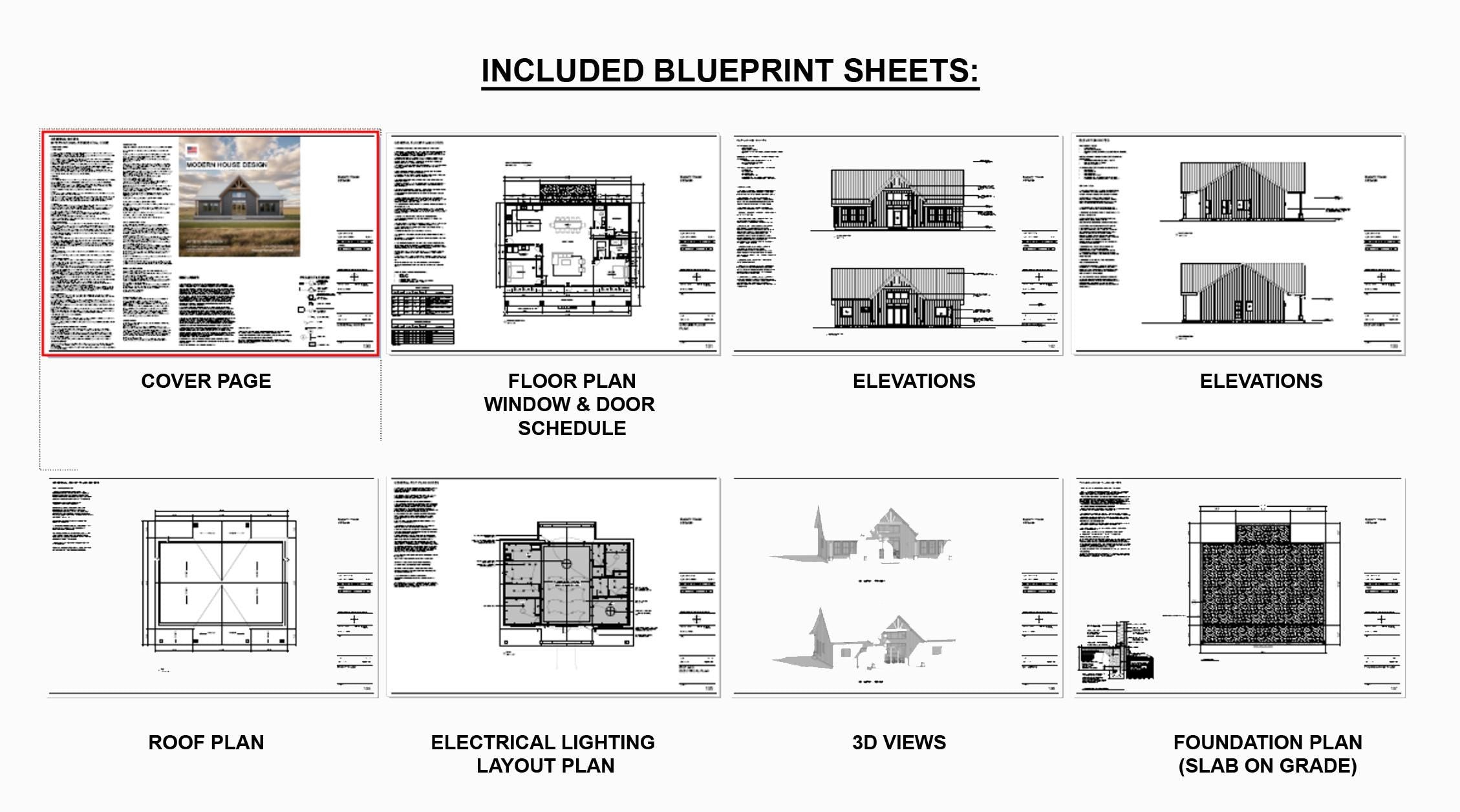 Bold Birch Barndominium Modern House Open Plan Design 54 x 36 - 3 Bed 2 Bath -  Drawings Blueprints
