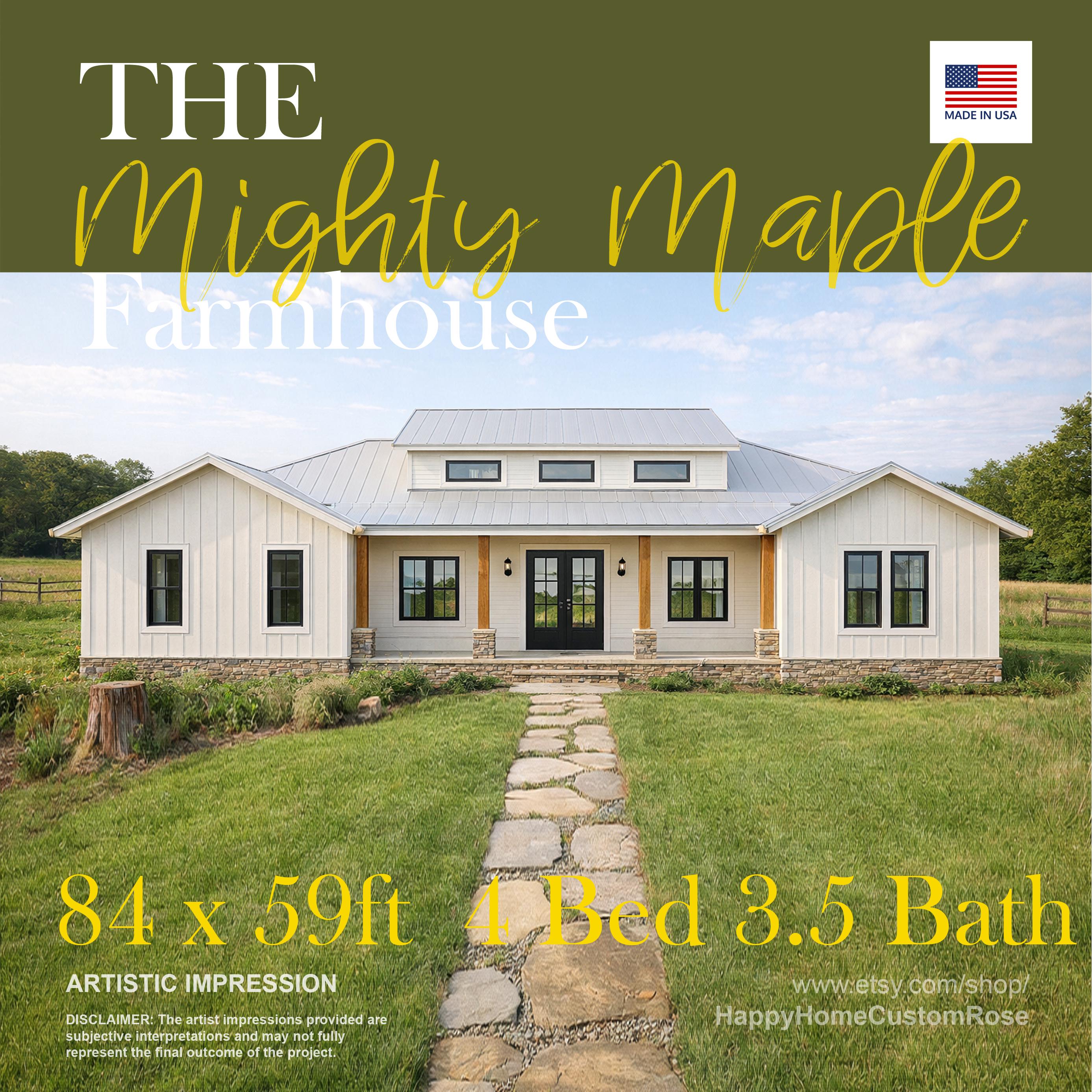 Mighty Maple Barndominium House Plan - 2636 SF, 4 Bed 3.5 Bath - Modern Open Floor Plan Blueprints