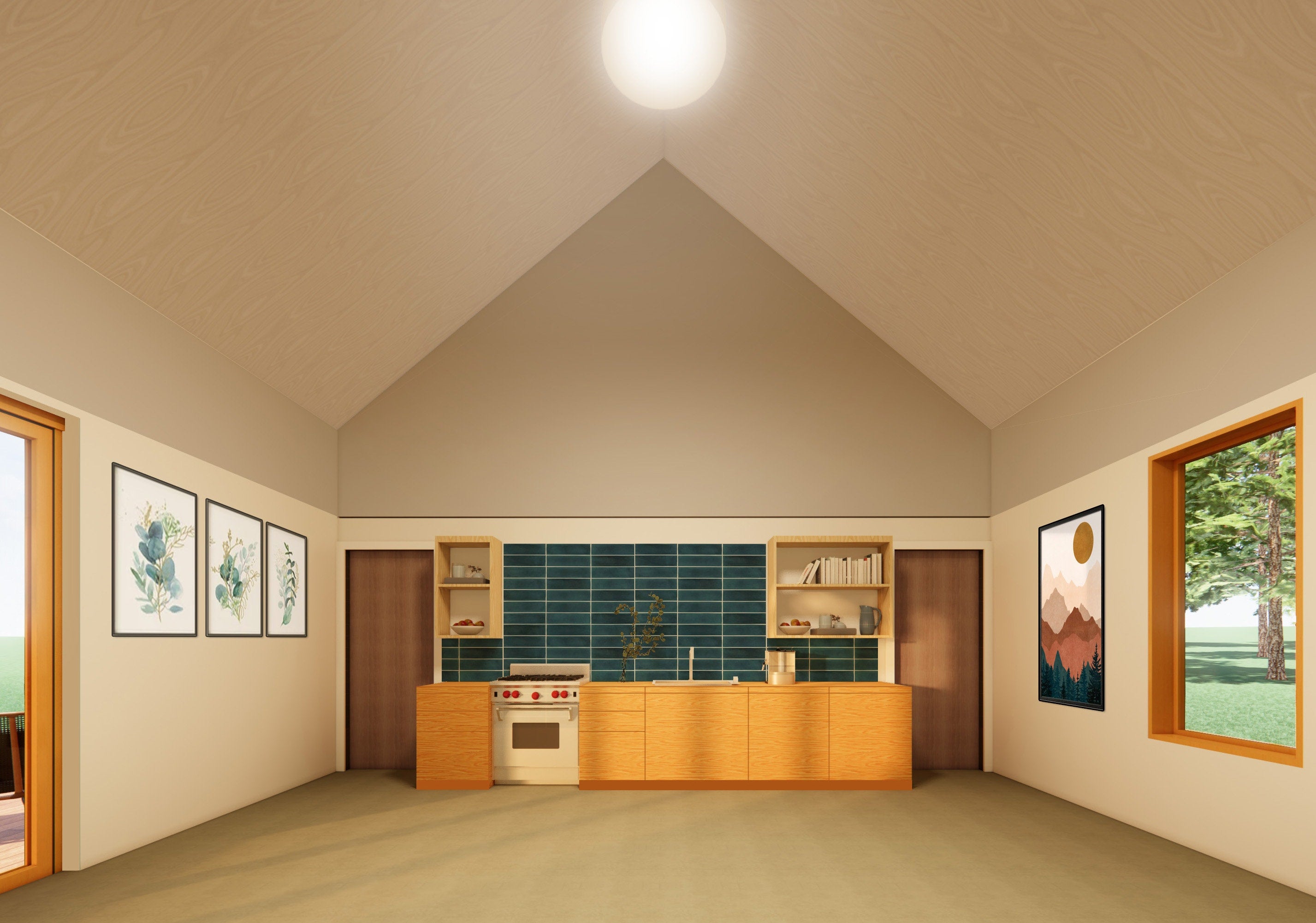 Modern Cabin Design - Minimal Scandavian 880 Square Feet - 2 Bed 1 Bath - Drawings Blueprints
