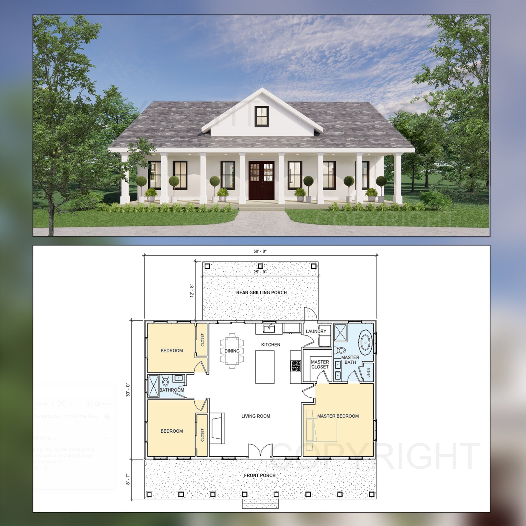 Cedar Springs Custom House Design - Modern Ranch Farmhouse 1500 Square Feet - Drawings Blueprints
