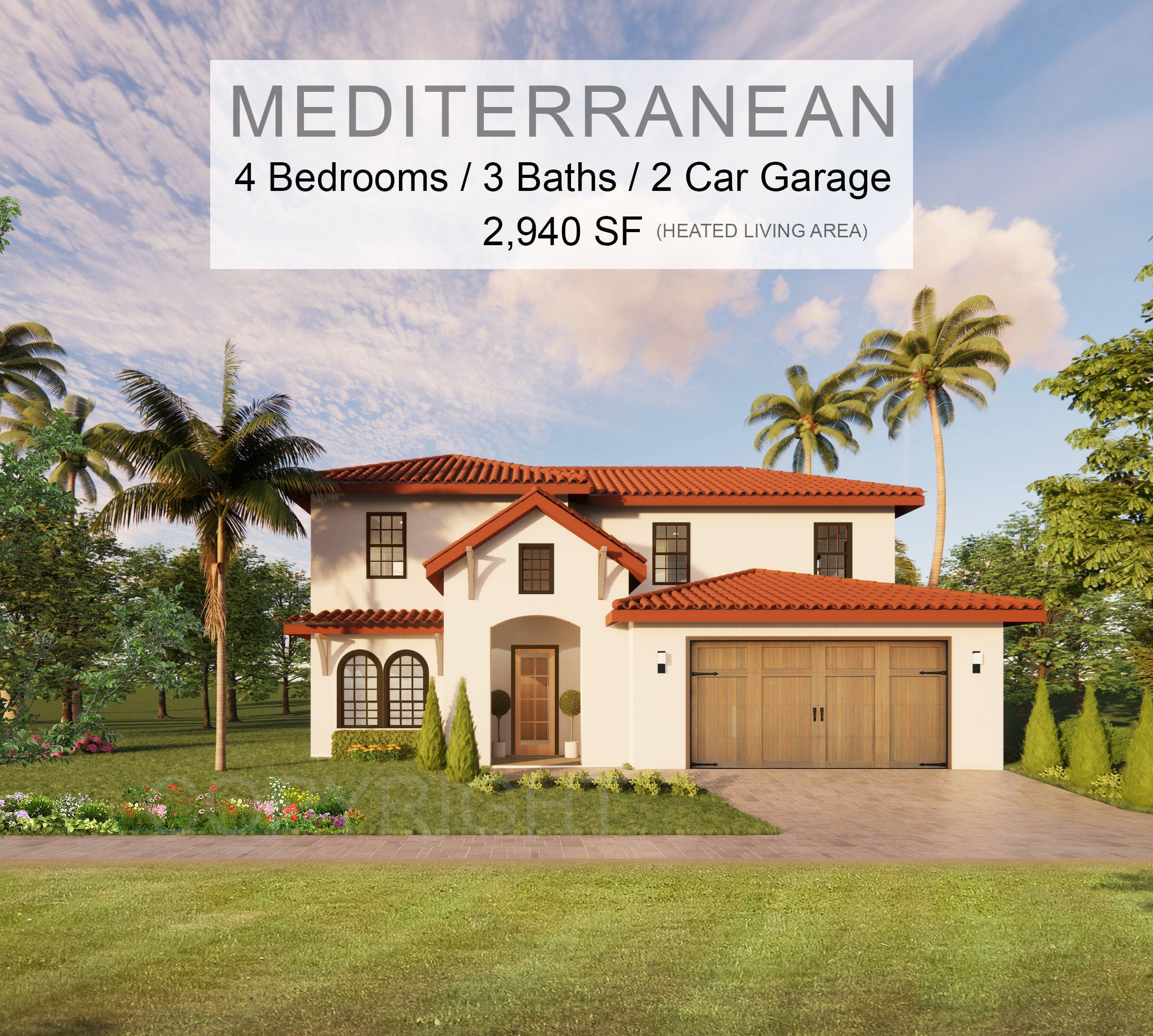 Sonora Grove - Luxury Mediterranean House Plan Design - 4 Bed 3 Bath 2940 sq ft - Double Garage - Drawings Blueprints