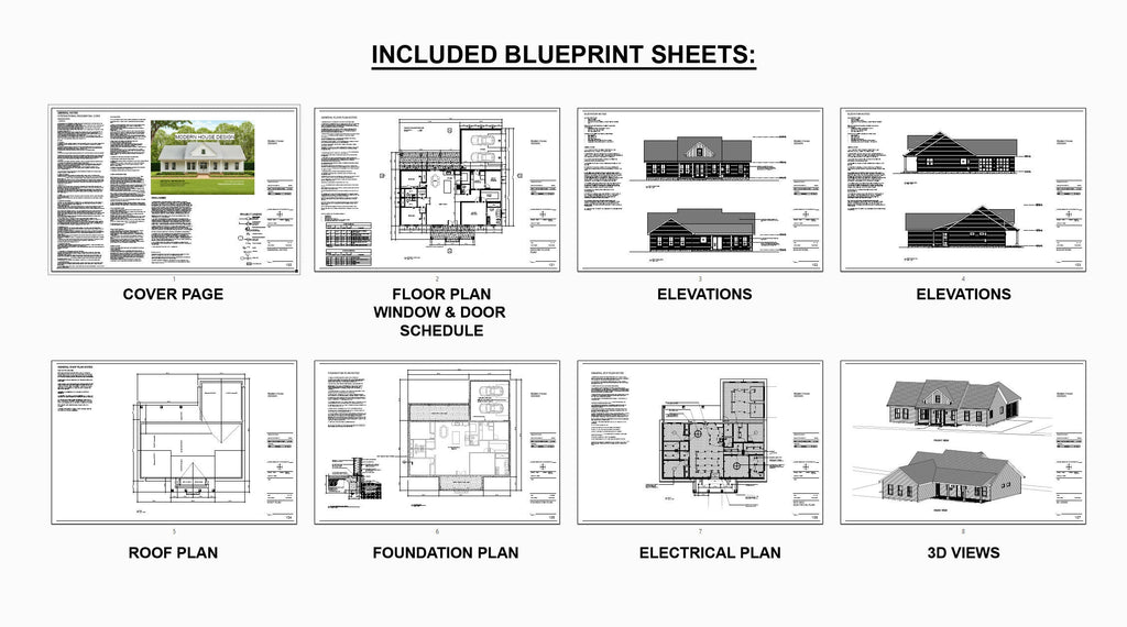 Farmhouse Barndominium - 60' x 57' House Plan Design - 3 Bed 3.5 Bath Office 1980 SF - Drawings Blueprints