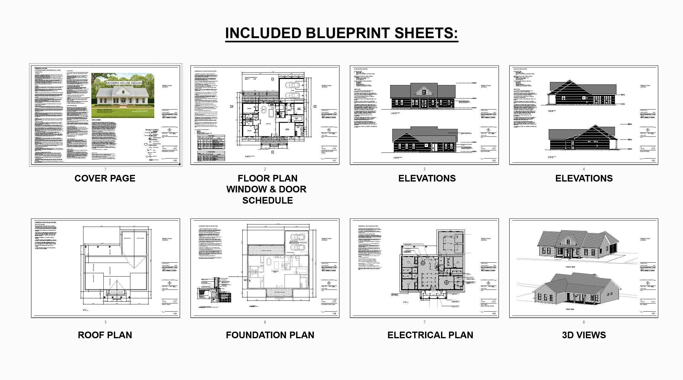 Farmhouse Barndominium - 60' x 57' House Plan Design - 3 Bed 3.5 Bath Office 1980 SF - Drawings Blueprints