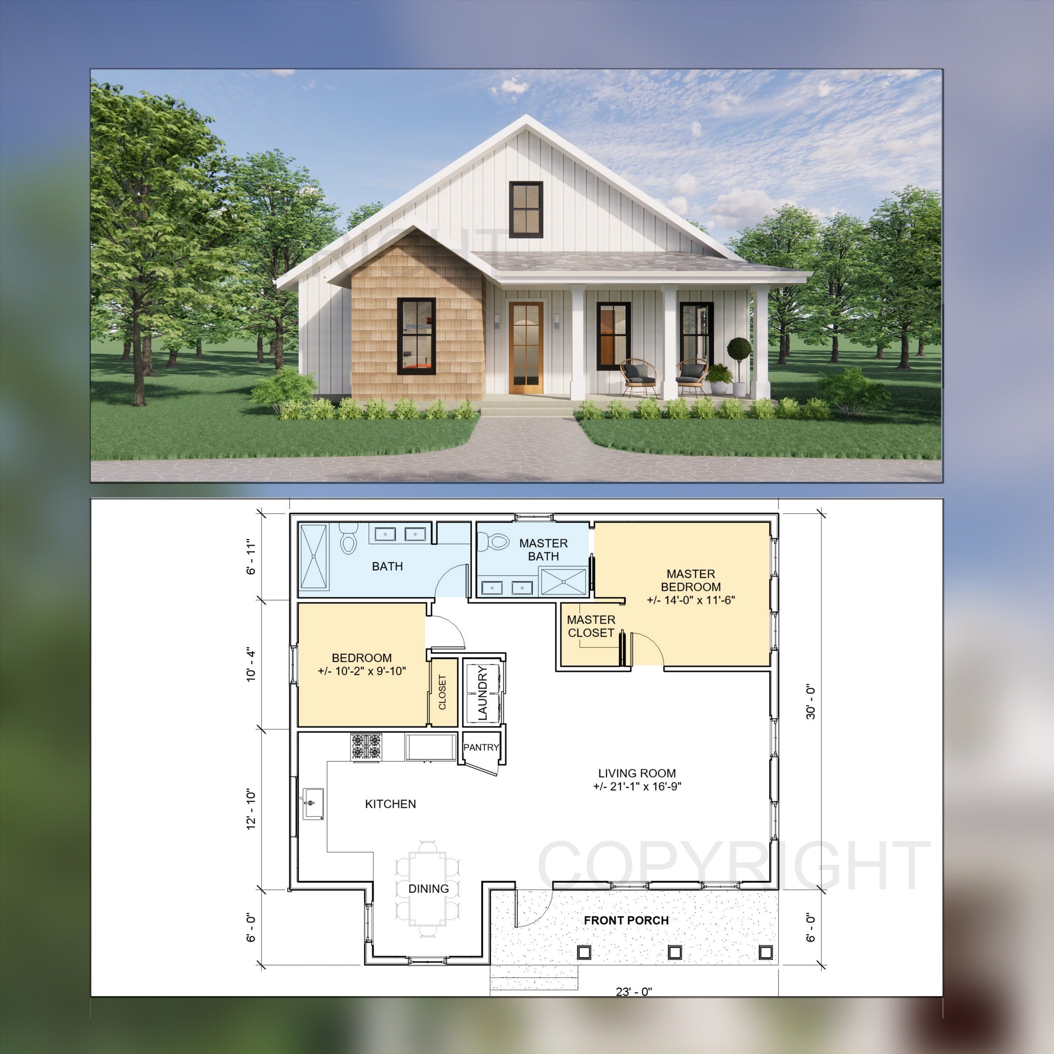 Idyllic Living Modern Cottage Plans - Open Plan Design - Modern Farmhouse 2 Bed 2 Bath 1230 Square Feet - Drawings Blueprints