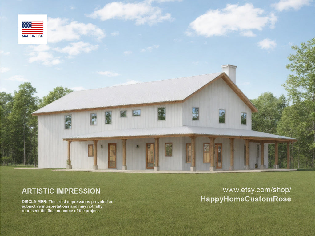 Farmhouse Barndo House Plan - 68x38, 3 Bed 3 Bath with 2-Car + RV Garage - Modern Blueprints