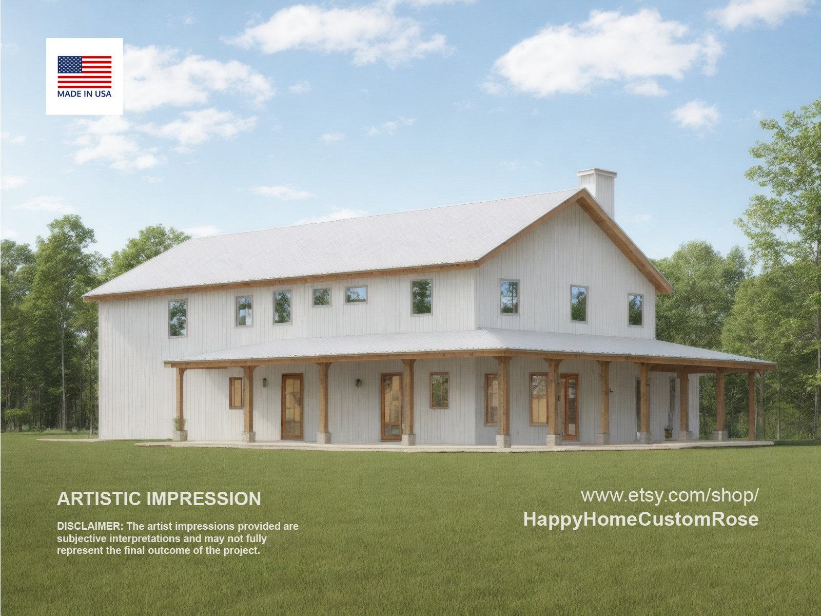 Farmhouse Barndo House Plan - 68x38, 3 Bed 3 Bath with 2-Car + RV Garage - Modern Blueprints