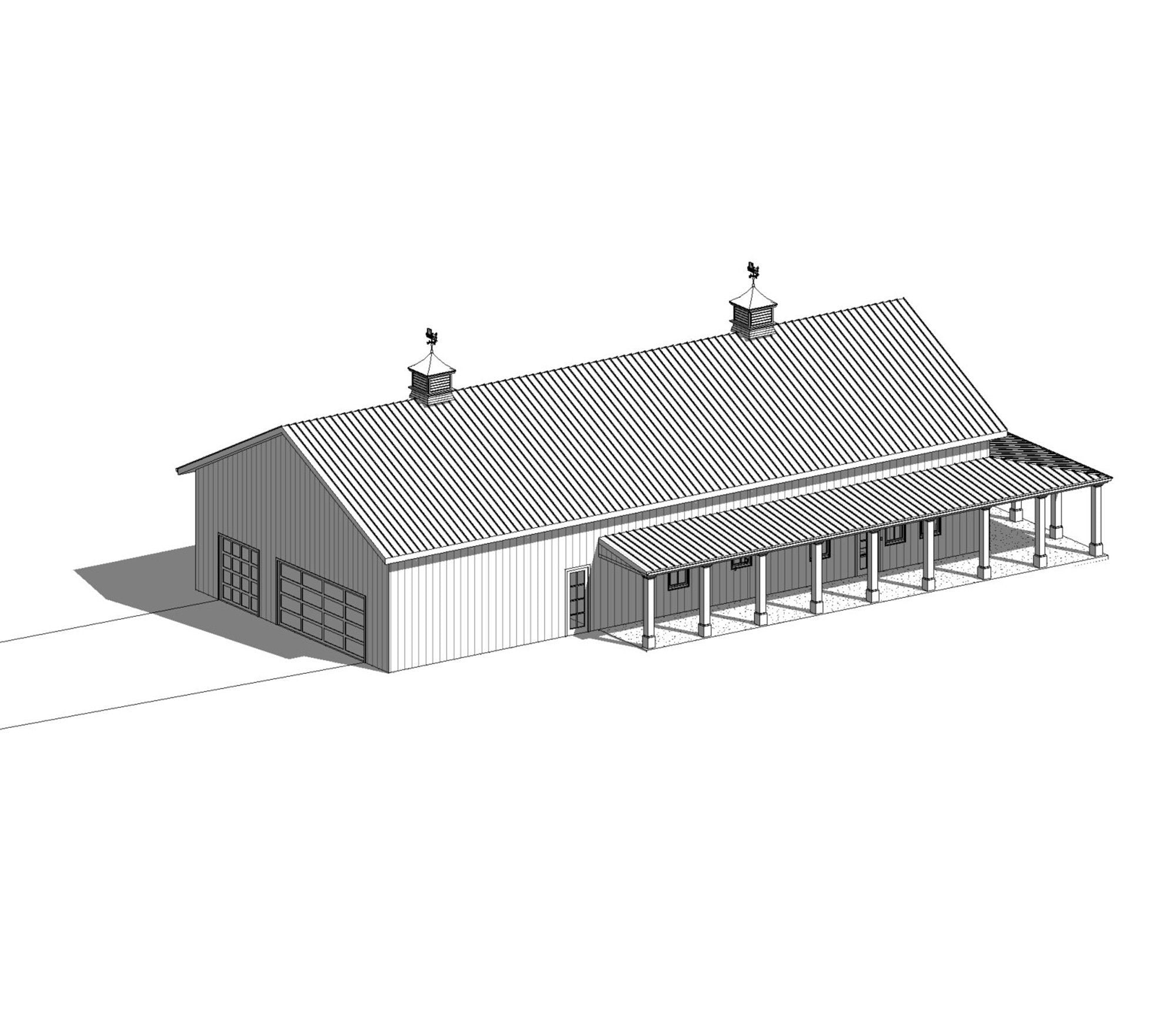 Redwood Barndominium House Plan Design - 3 Bed 2 Bath 2250 sq ft - Three Garage - Drawings Blueprints
