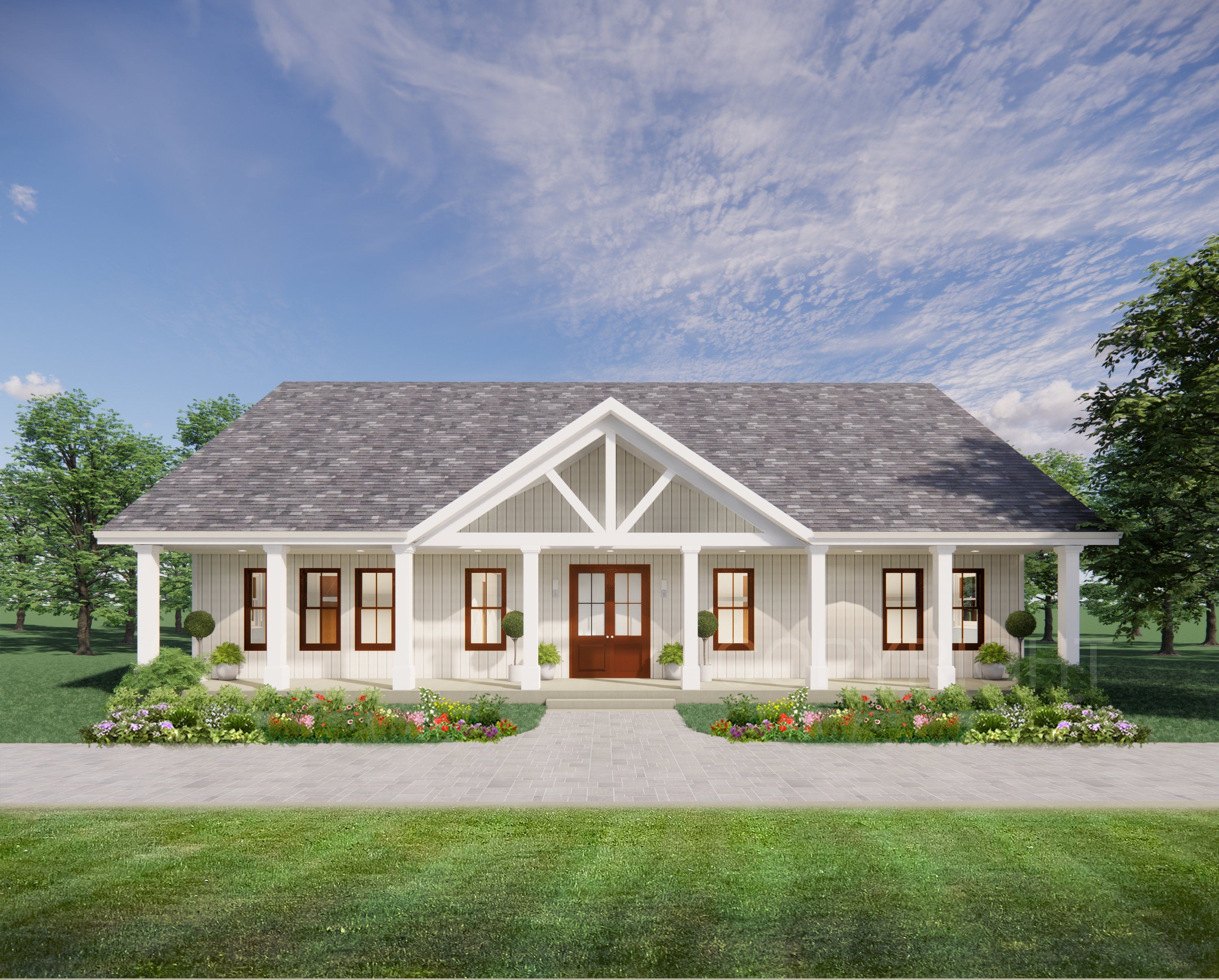 Lakeview House Plans - Open Plan Design - Modern Farmhouse 3 Bed/2 Bath + Home office 1920 Square Feet - Drawings Blueprints