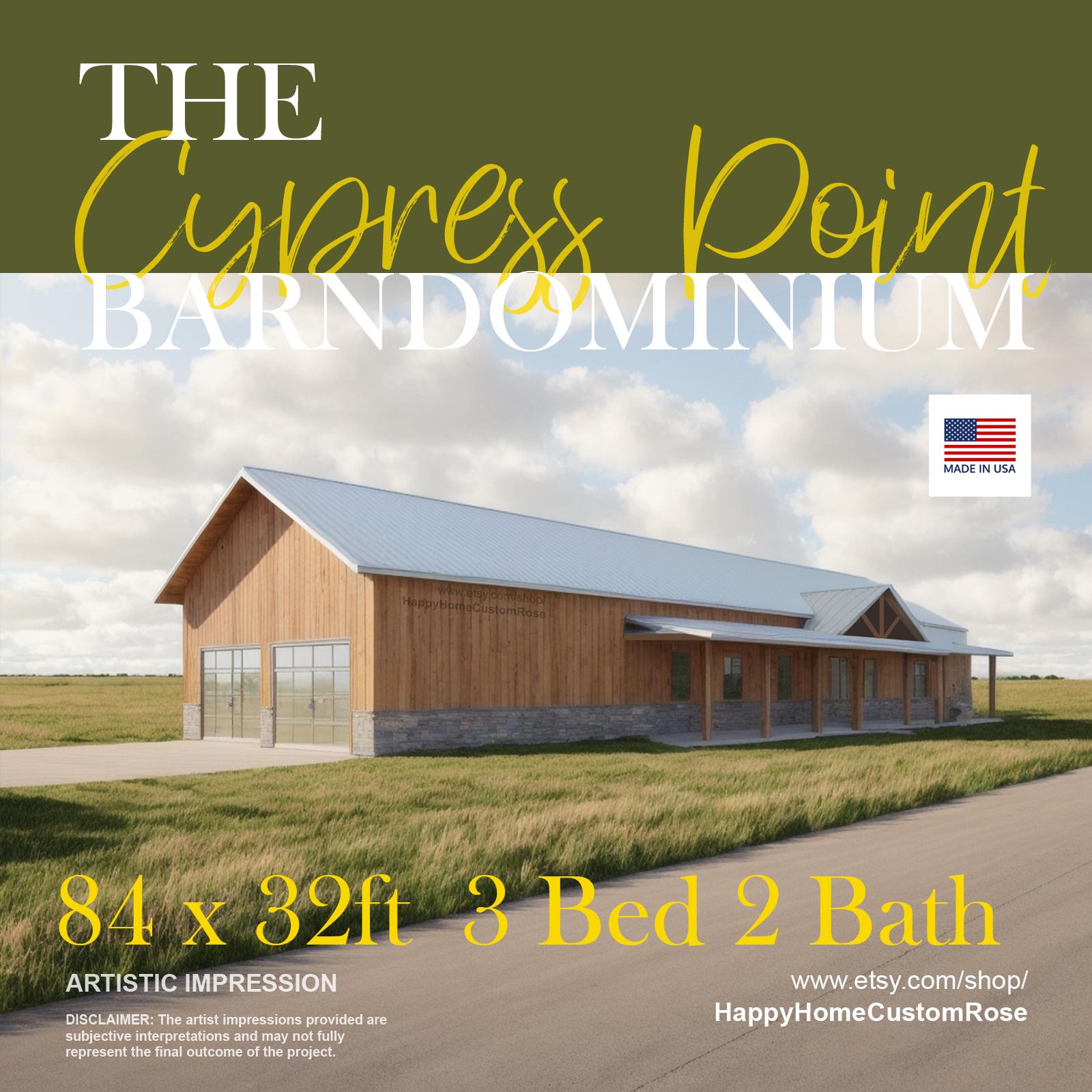 Cypress Point Barndominium - 84' x 32' House Plan Design - 3 Bed 2 Bath - Drawings Blueprints