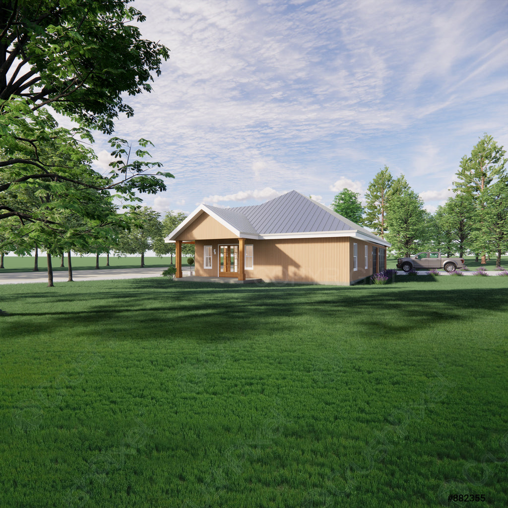Ozark Compact Homestead Barndominium House Plan Design 65 x 40 - 2 Bed 1.5 Bath - 3 Garage -  Drawings Blueprints