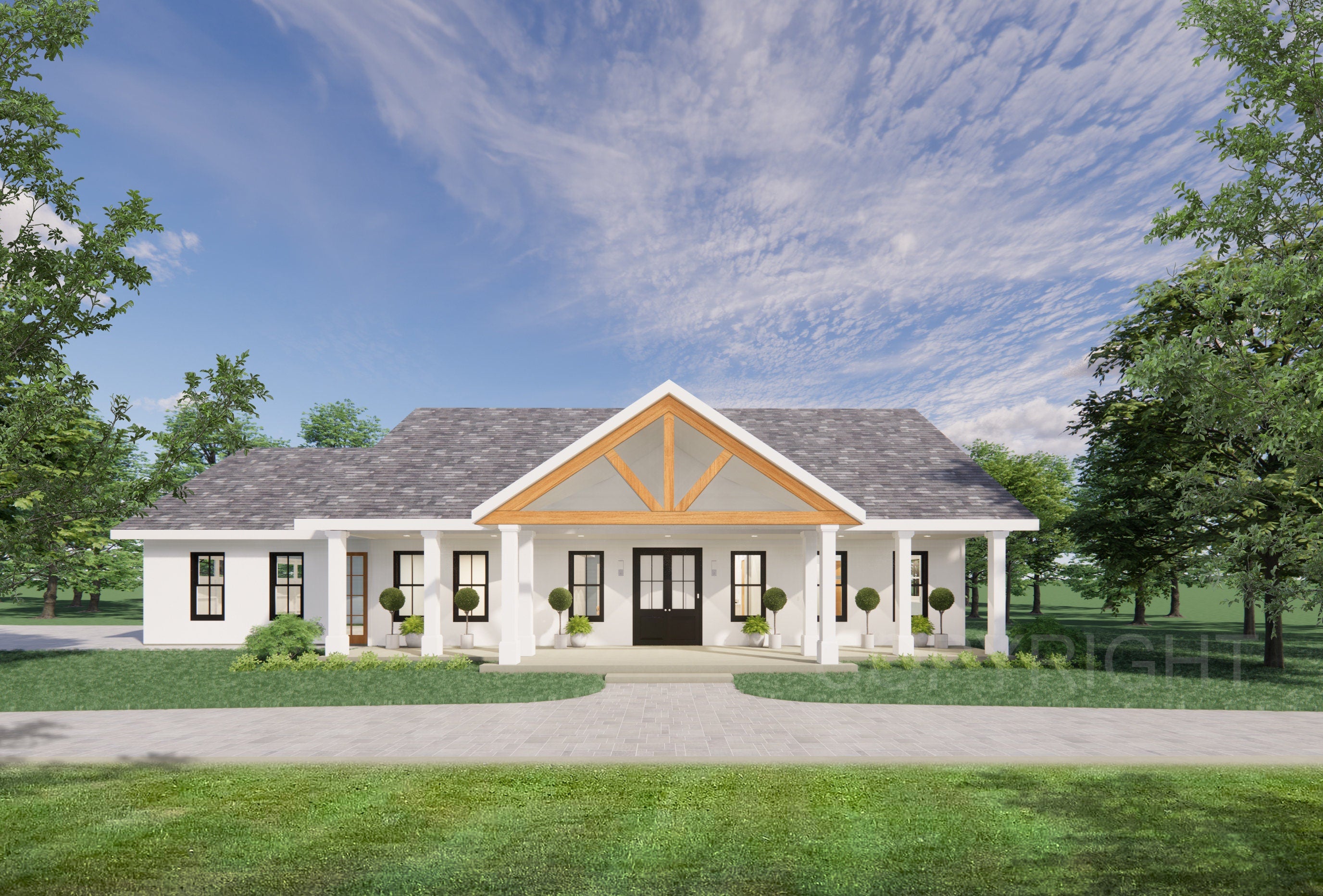 Cedar Springs Barndominium House Plan Design - Wood Entry Truss - Modern Spacious - Double Garage - Drawings Blueprints + Electrical
