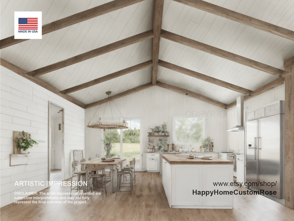 Great Oak Barn Barndominium Modern House Open Plan Design 68 x 38 - 3 Bed 2 Bath Garage Shop Barndo -  Drawings Blueprints