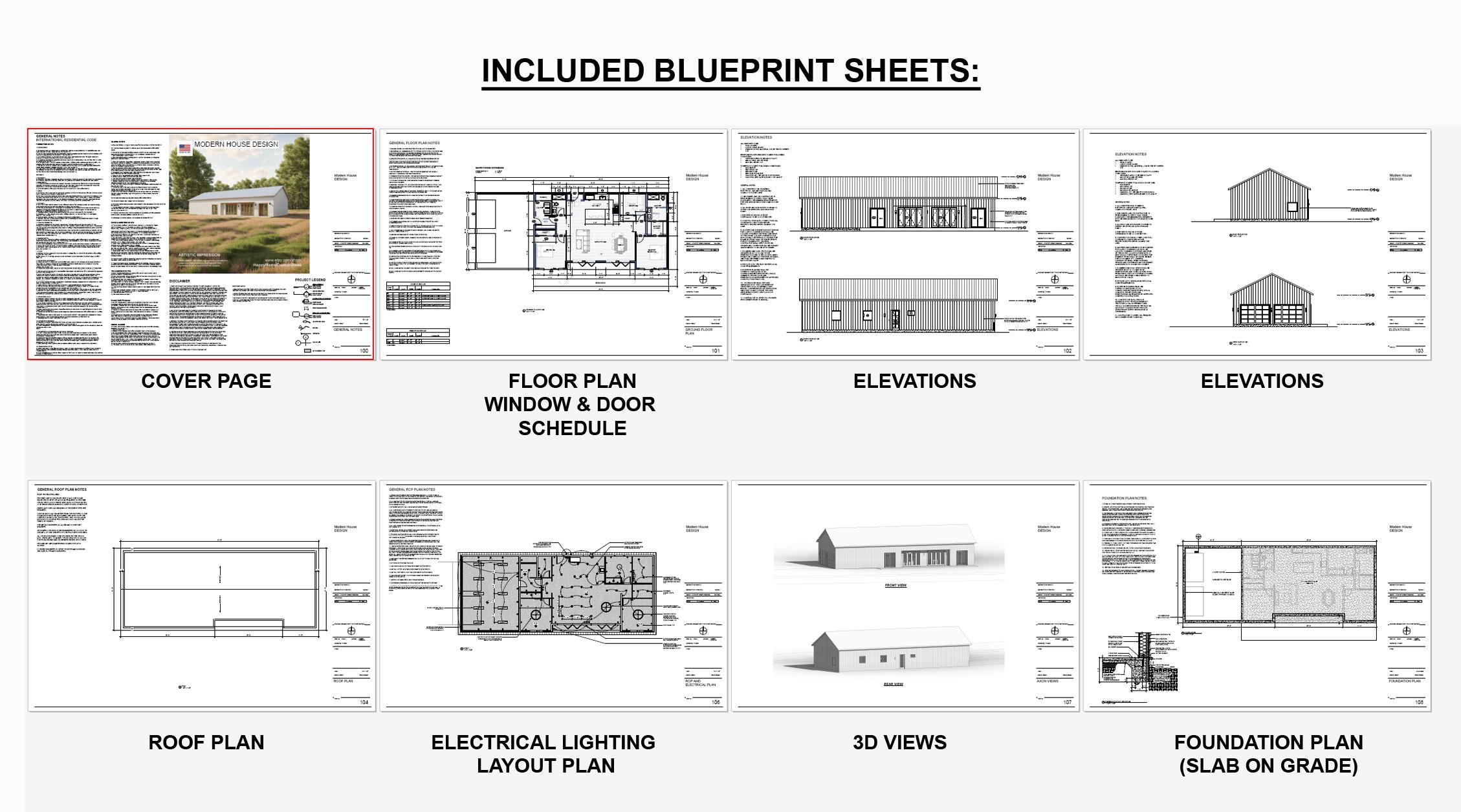 Nordic Barndominium Modern House Open Plan Design 80 x 32 - 3 Bed 2 Bath -  Drawings Blueprints