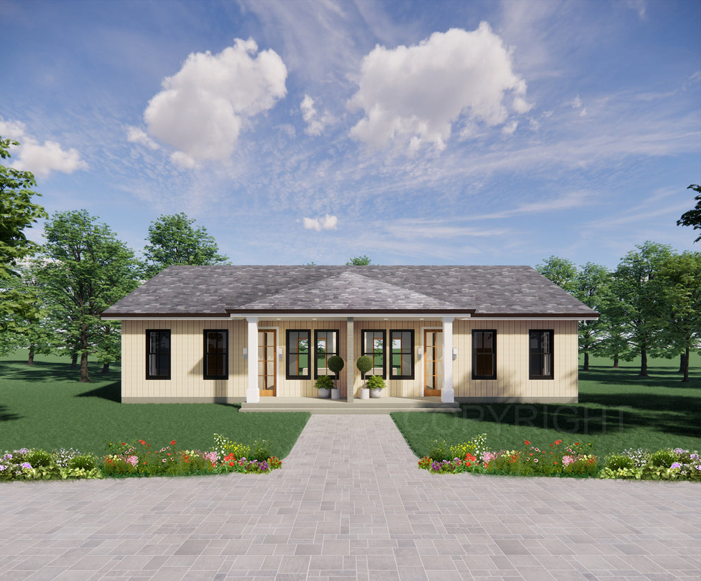 Hip Roof Duplex Investment Rental Plan - 2 Bed 1 bath - 756 SF - Modern Spacious Multifamily - Drawings Blueprints - Investment Property