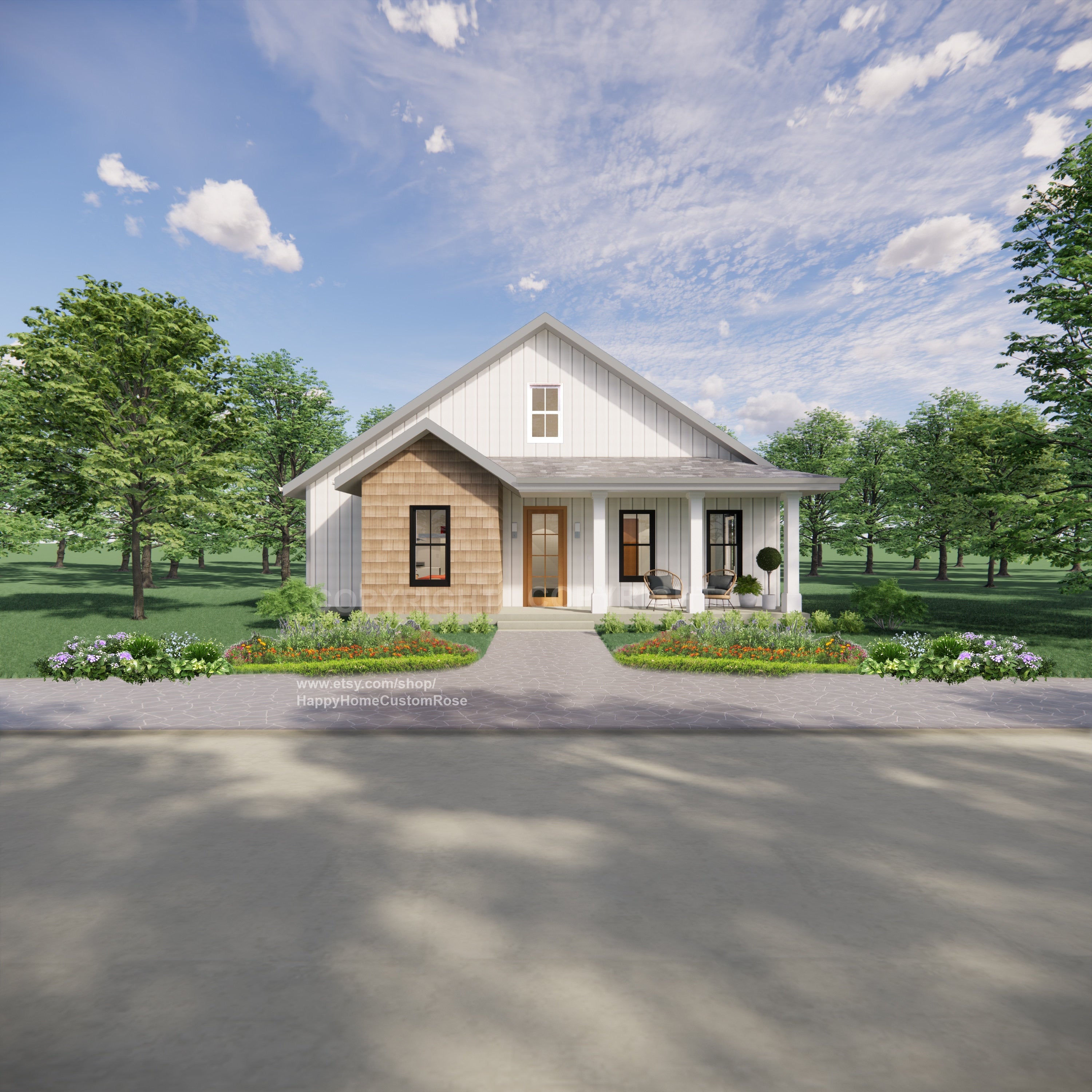 Idyllic Living Modern Cottage Plans - Open Plan Design - Modern Farmhouse 2 Bed 2 Bath 1230 Square Feet - Drawings Blueprints