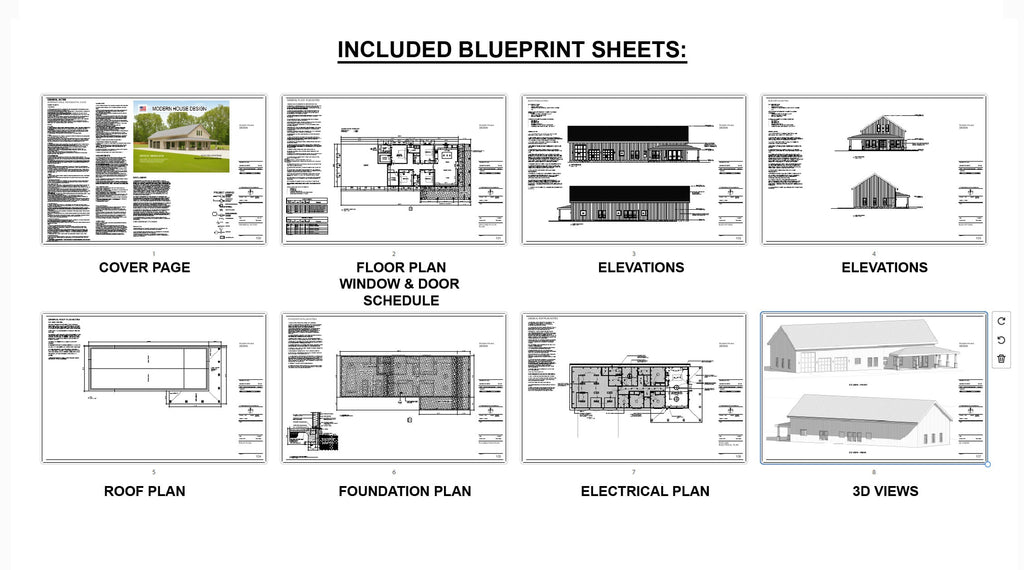 Brentwood Barn Barndominium Modern House Open Plan Design 100 x 36 - 4 Bed 3 Bath -  Drawings Blueprints