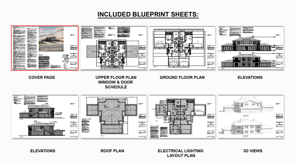 Hip Roof Fourplex Investment Rental Plan - 8 Bed 8 bath - Modern Spacious Multifamily - Drawings Blueprints - Investment Property