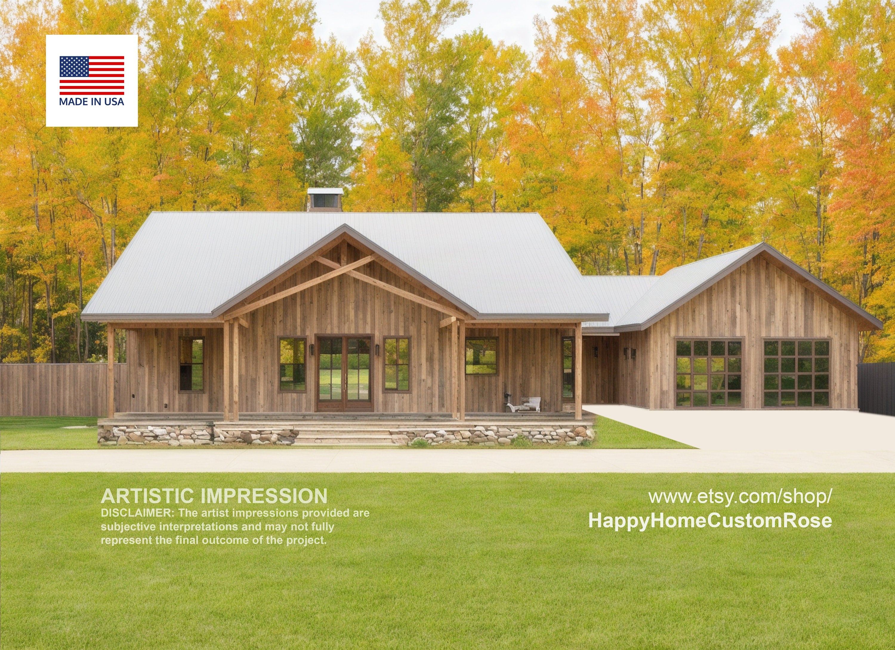 Cypress Barndominium - 82' x 35' House Plan Design - 3 Bed 2.5 Bath 1870 SF - Drawings Blueprints