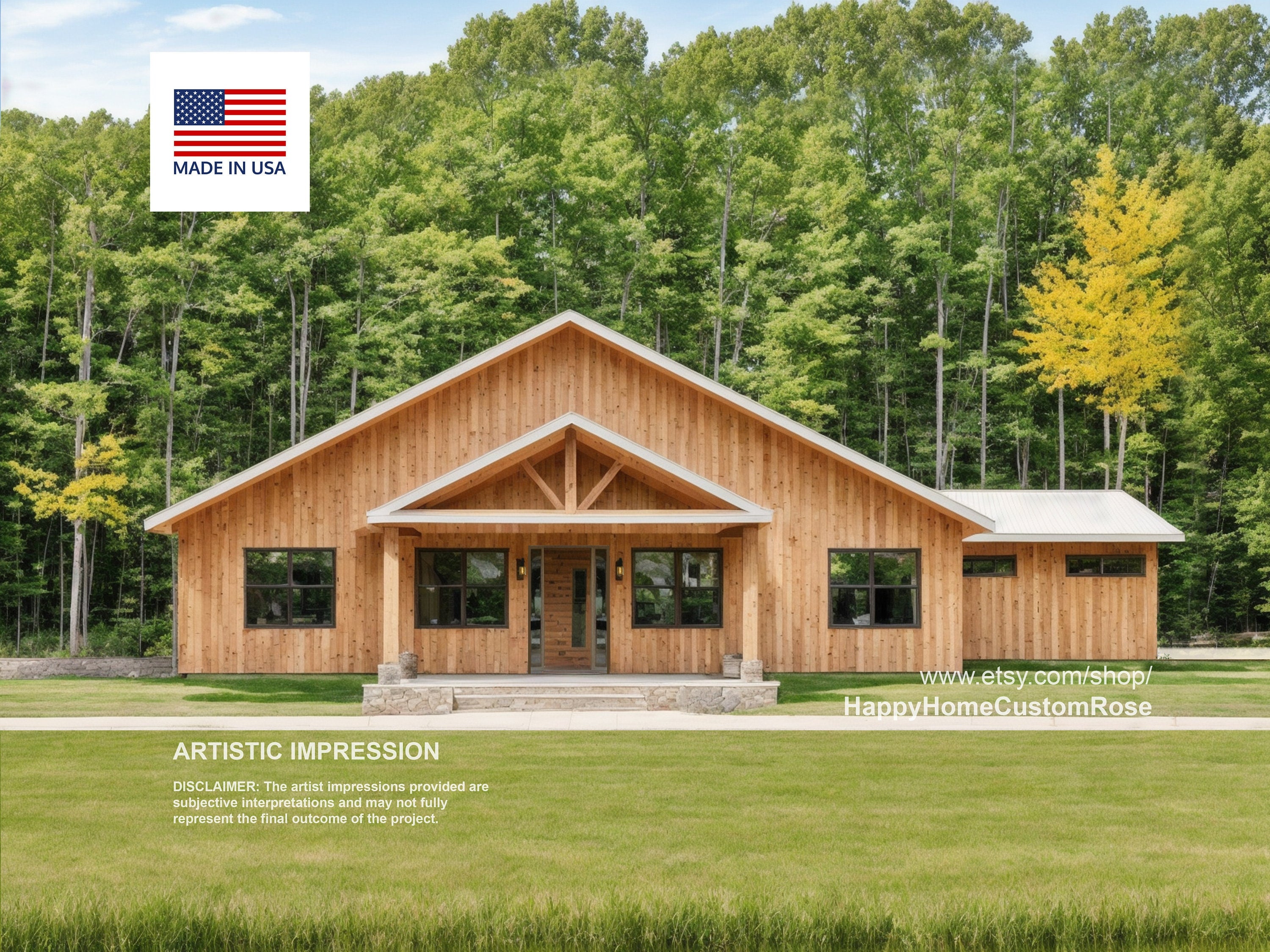 Grand Gable Barndominium Farmhouse - 70' x 40' House Plan Design - 3 Bed 2 Bath - Drawings Blueprints