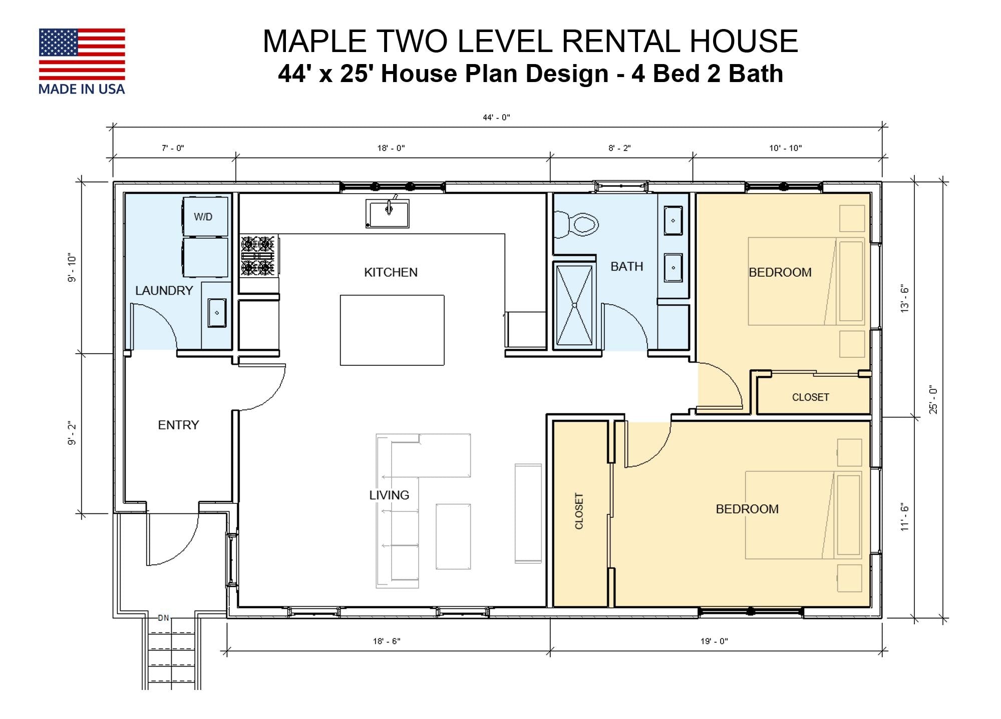 Maple two-level Duplex House Plan Design - 2200 SF - Modern Multifamily - Drawings Blueprints - Investment Property + Electrical Layout