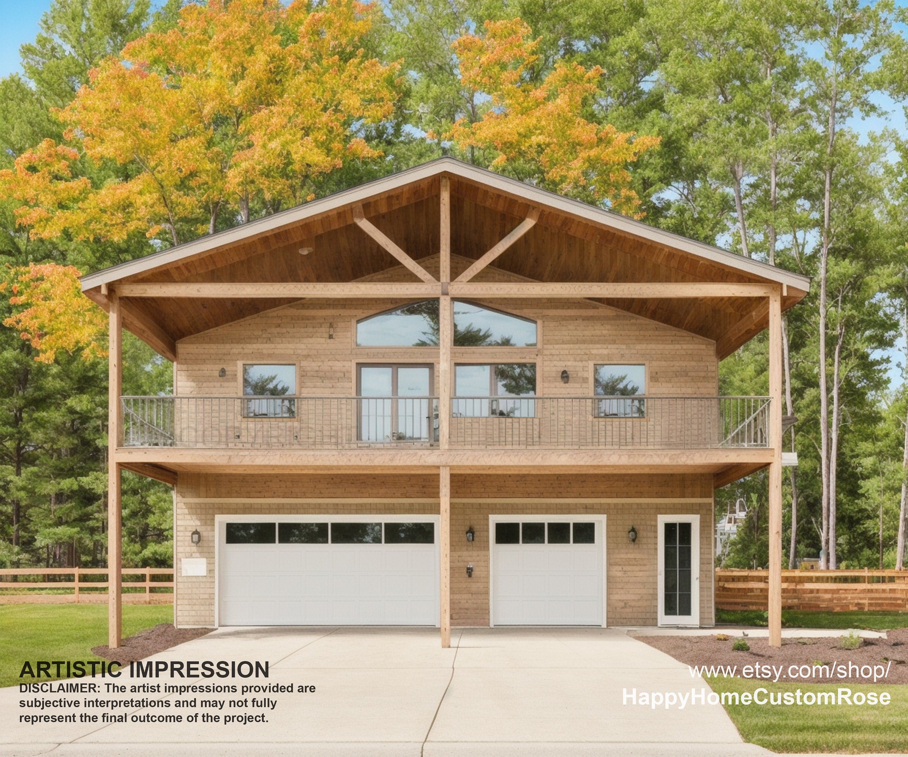 Big Sky Barndominium House Plan Design - 2 Bed 2 Bath 2400 sq ft - 3 Garage - EXPANSIVE DECK - Drawings Blueprints