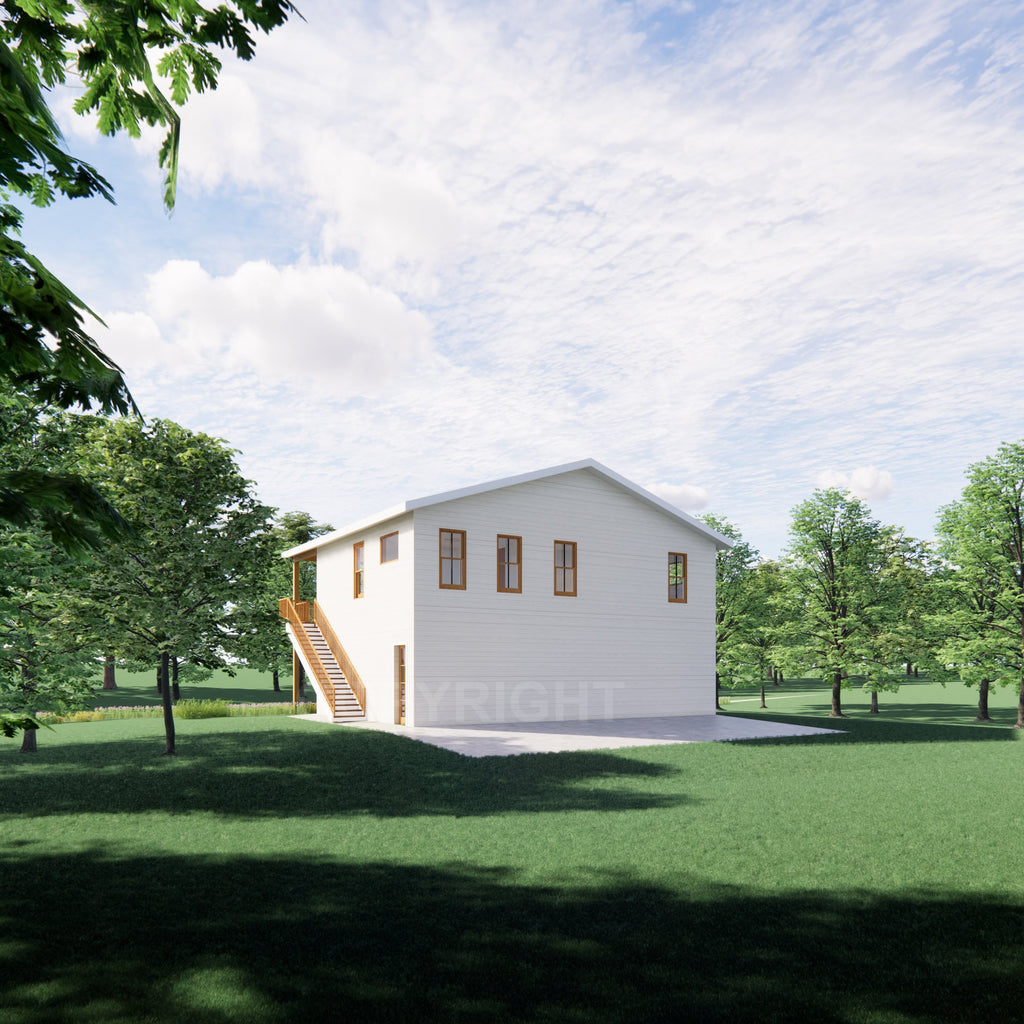 Big Sky Barndominium House Plan Design - 2 Bed 2 Bath 2400 sq ft - 3 Garage - EXPANSIVE DECK - Drawings Blueprints