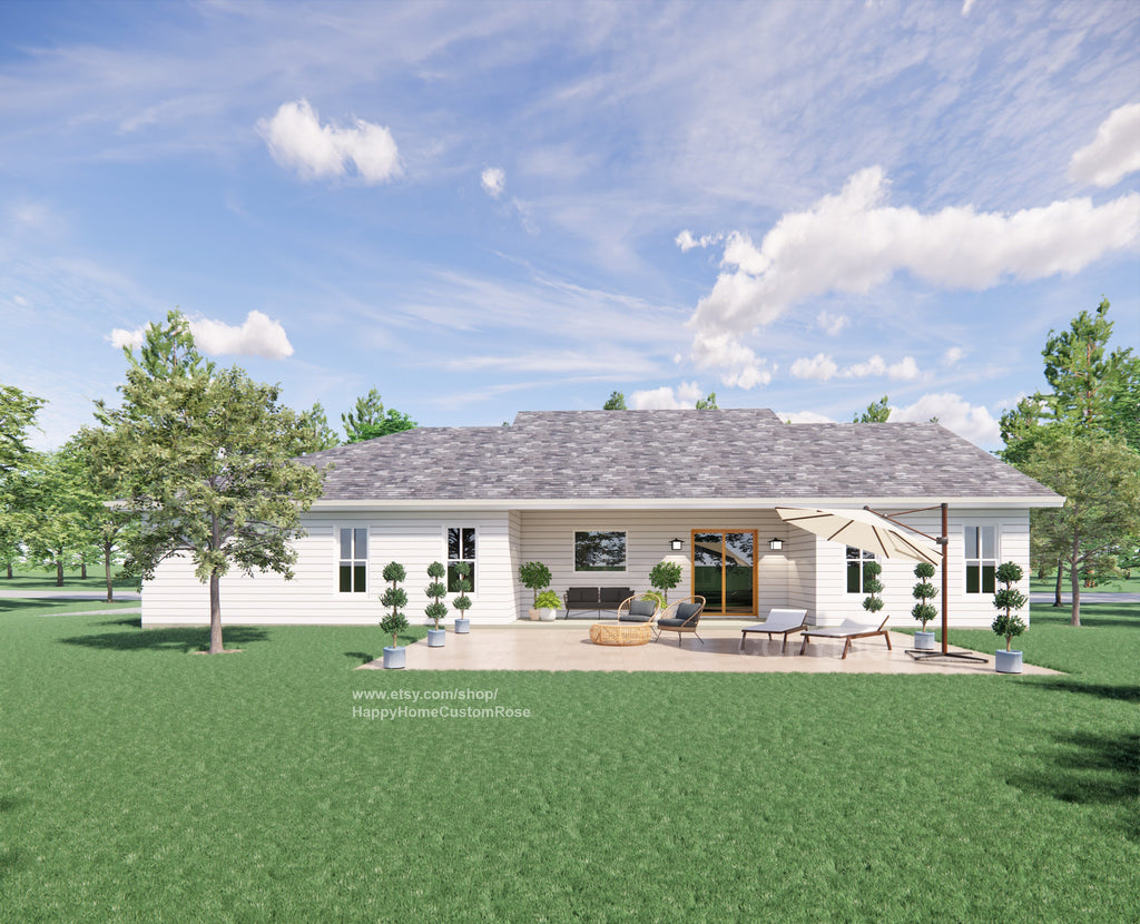 Majestic Maple Modern House Open Plan Design 70 x 48 - 3 Bed 2 Bath - 2050 Square Feet -  Drawings Blueprints