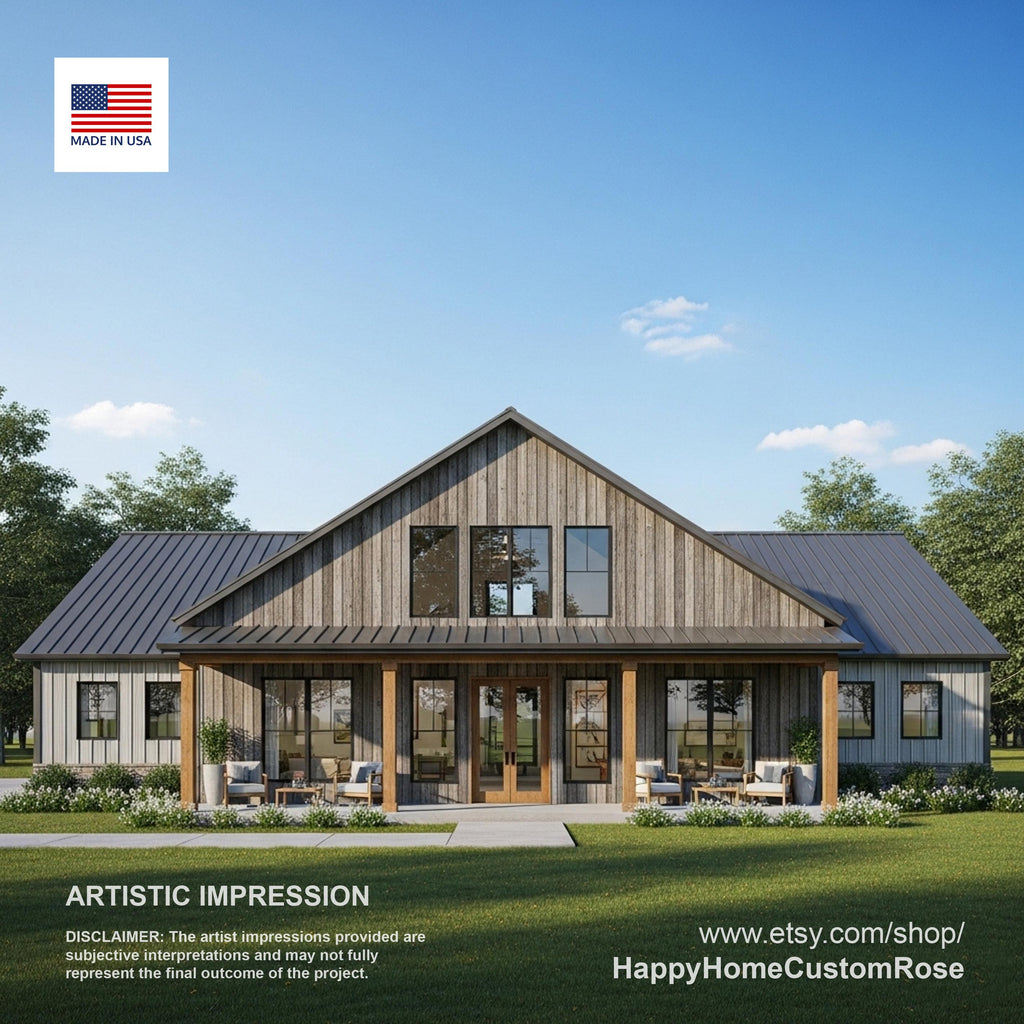 Ashwood Farmhouse Barndominium House Plan - 60x40, 2296 SF, 4 Bed 3 Bath - Modern Open Floor Plan
