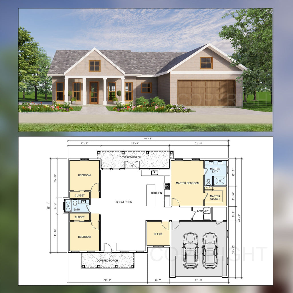 Cedar Shake Traditional House Plan Design - Modern Spacious - Double Garage - Drawings Blueprints + electrical