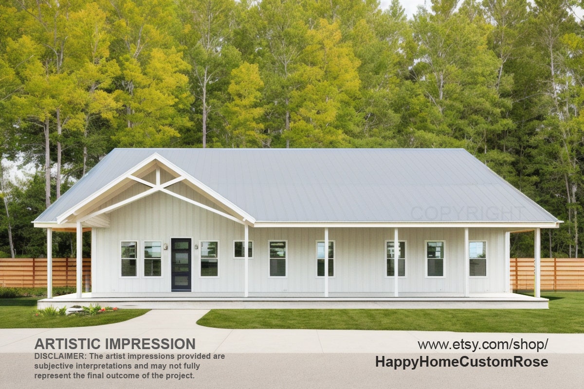 Luxury Farmhouse Barndominium - 64' x 40' House Plan Design - 2 Bed 2 Bath - Drawings Blueprints