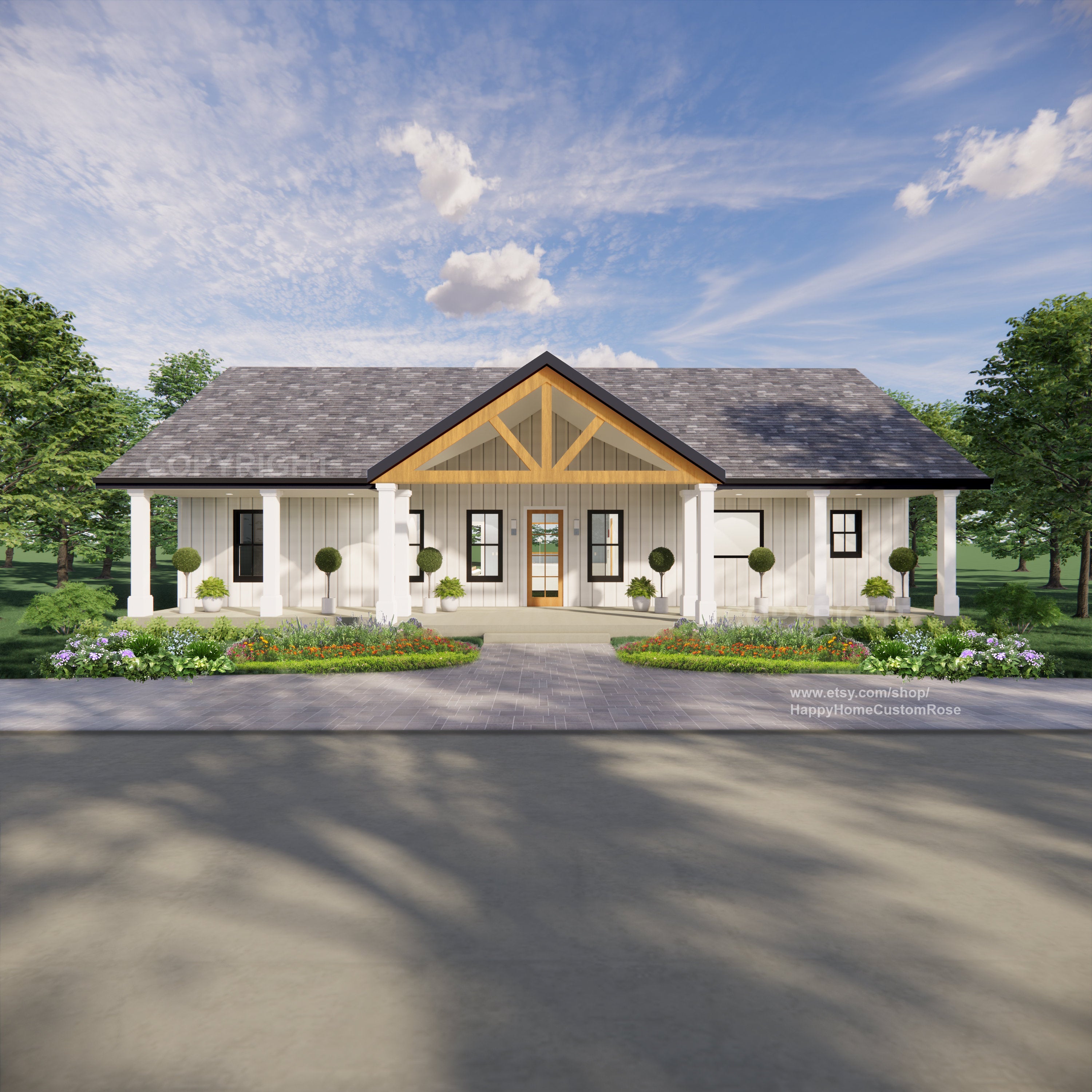 Harvest Farmstead Modern House Open Plan Design 60 x 30 - 3 Bed 2.5 Bath -  Drawings Blueprints