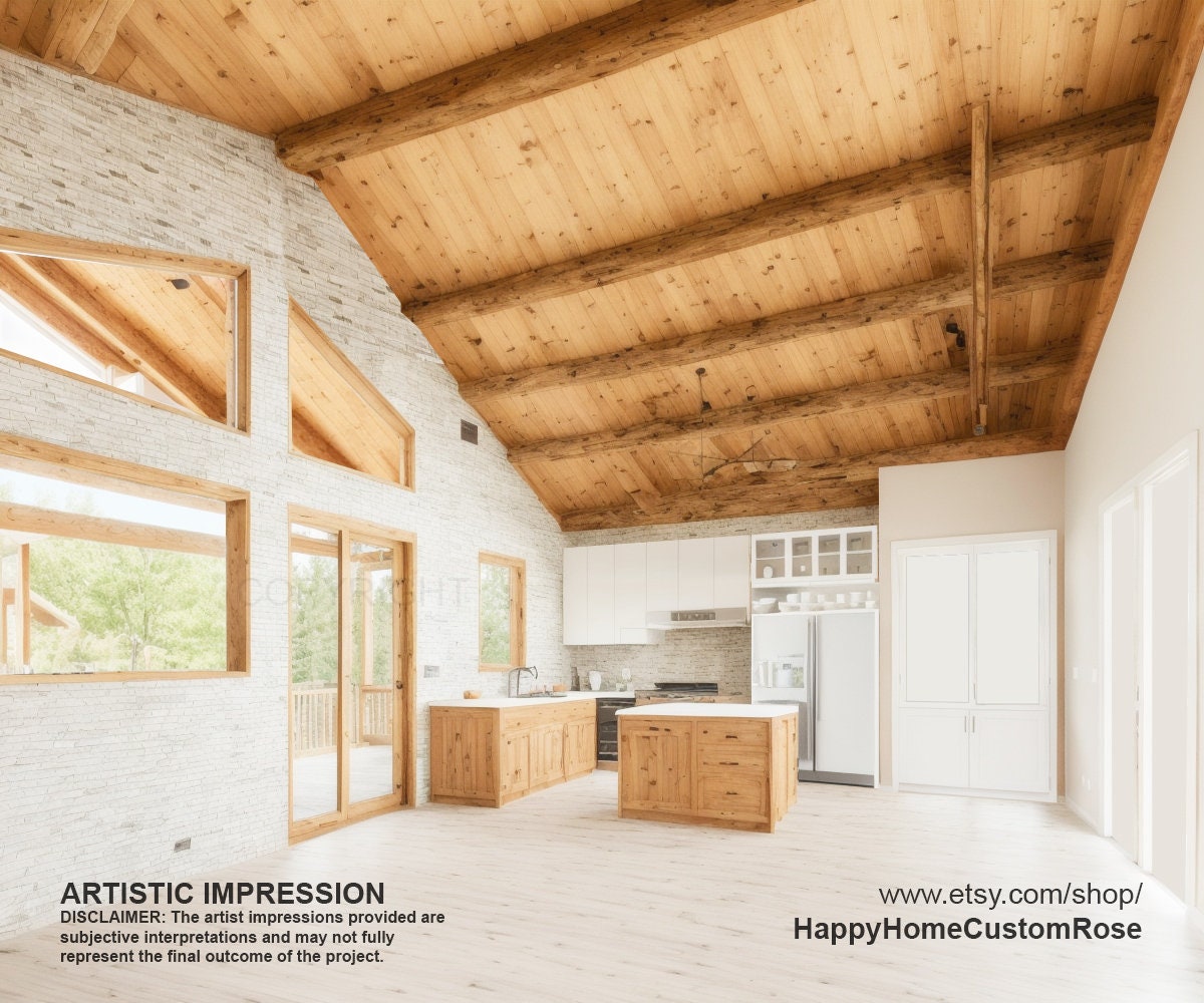 Big Sky Barndominium House Plan Design - 2 Bed 2 Bath 2400 sq ft - 3 Garage - EXPANSIVE DECK - Drawings Blueprints