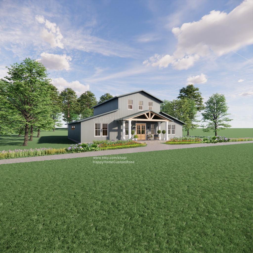Hayloft Haven Two Story Monitor Style Barndominium House Plans - Open Plan Design - 4 Bed 3.5 Bath - Drawings Blueprints