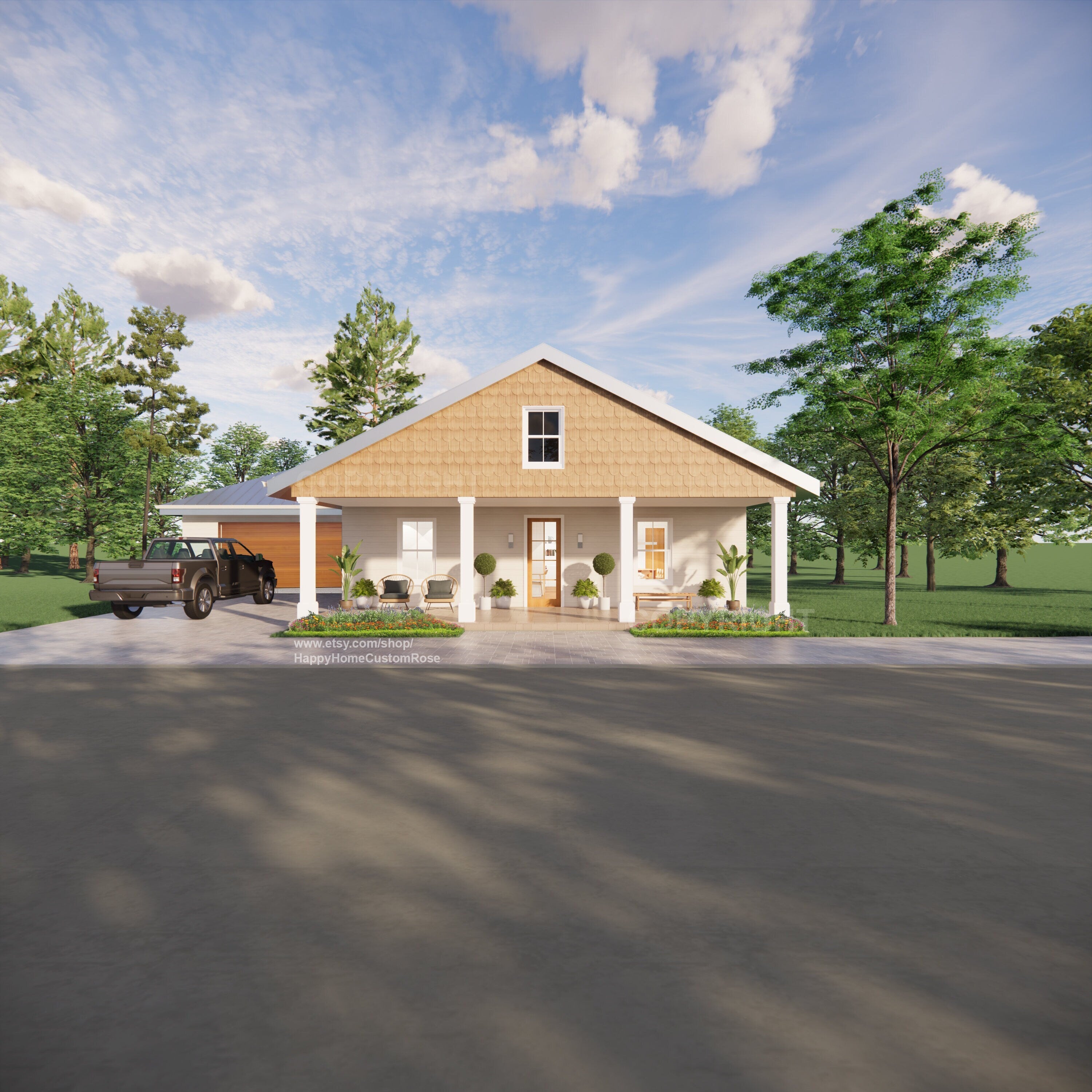 Big Sky Magnolia Homestead Modern House Open Plan Design 60 x 30 - 3 Bed 2 Bath 1730sf -  Drawings Blueprints