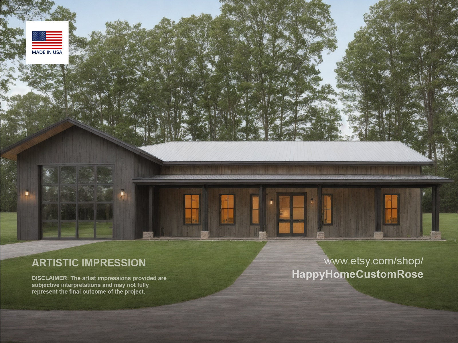 Great Oak Barn Barndominium Modern House Open Plan Design 68 x 38 - 3 Bed 2 Bath Garage Shop Barndo -  Drawings Blueprints