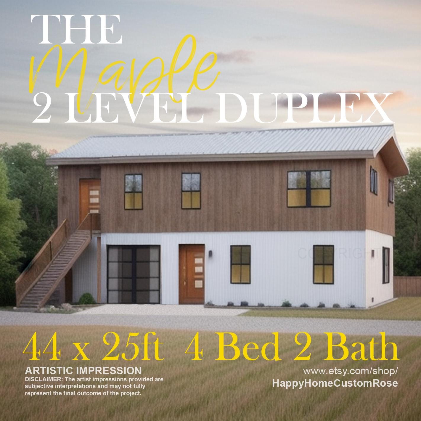 Maple two-level Duplex House Plan Design - 2200 SF - Modern Multifamily - Drawings Blueprints - Investment Property + Electrical Layout