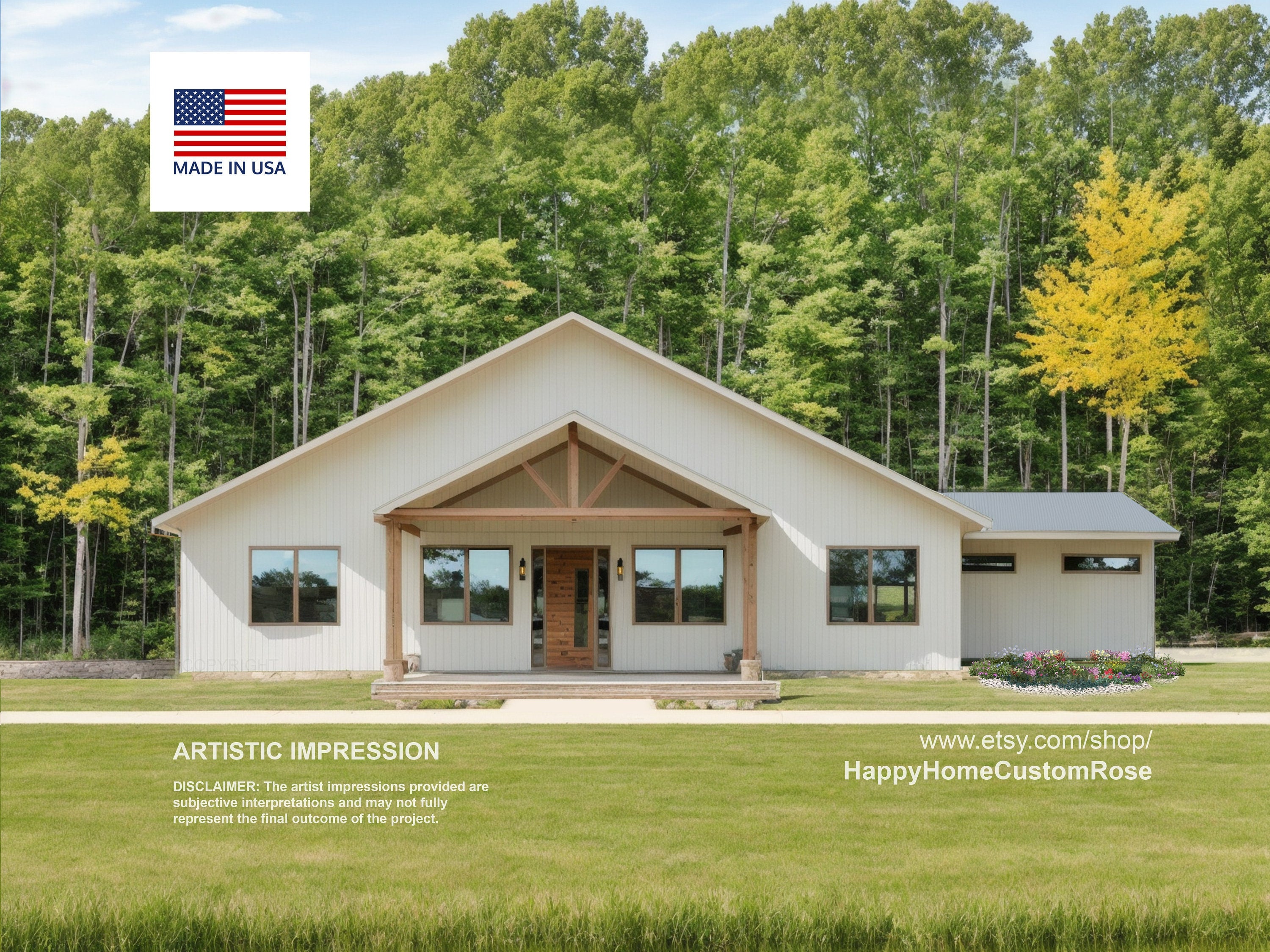 Grand Gable Barndominium Farmhouse - 70' x 40' House Plan Design - 3 Bed 2 Bath - Drawings Blueprints