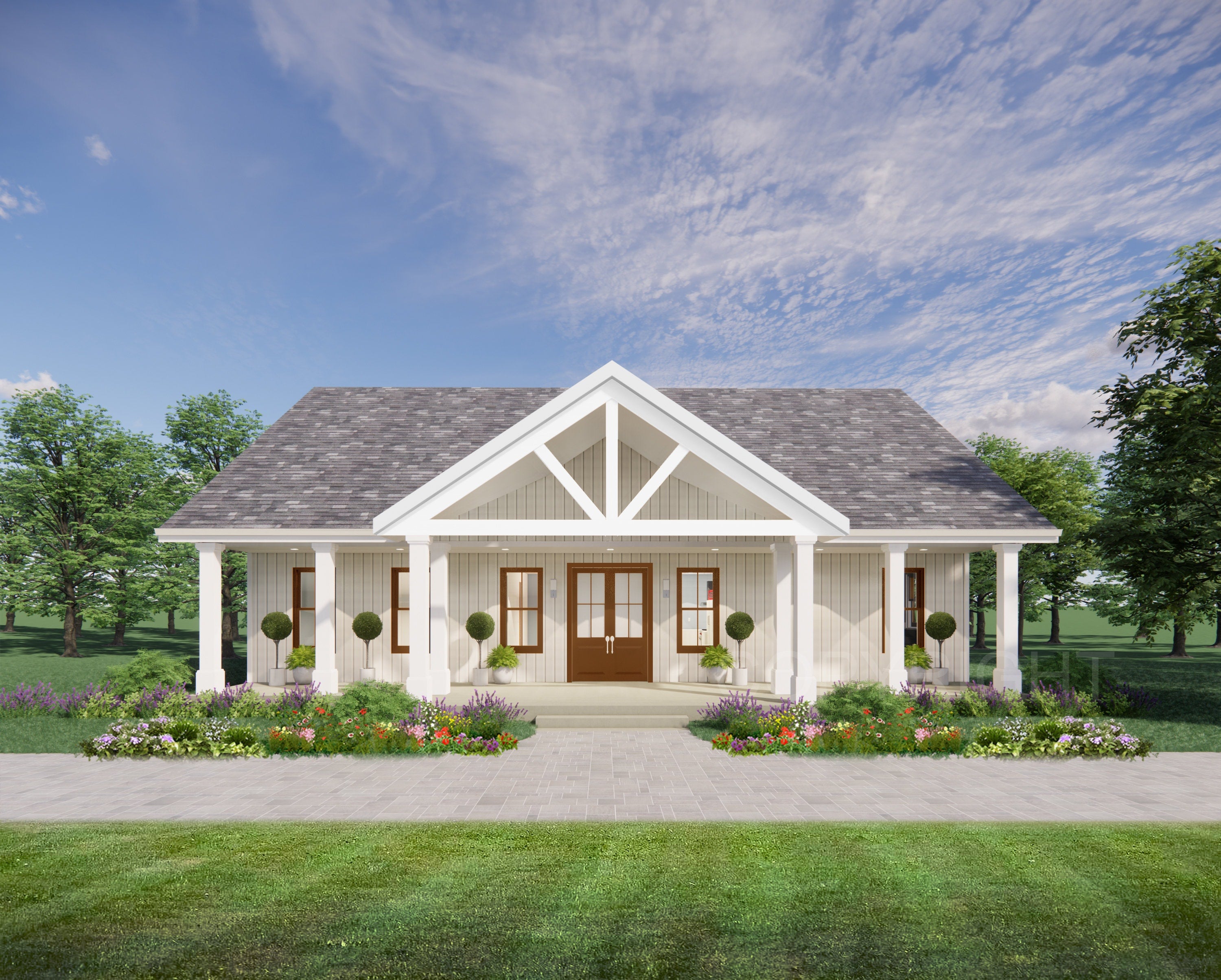 Oak Springs Farmhouse House Plan - 1500 SF, 3 Bed 2 Bath - Modern Open Floor Plan Blueprints