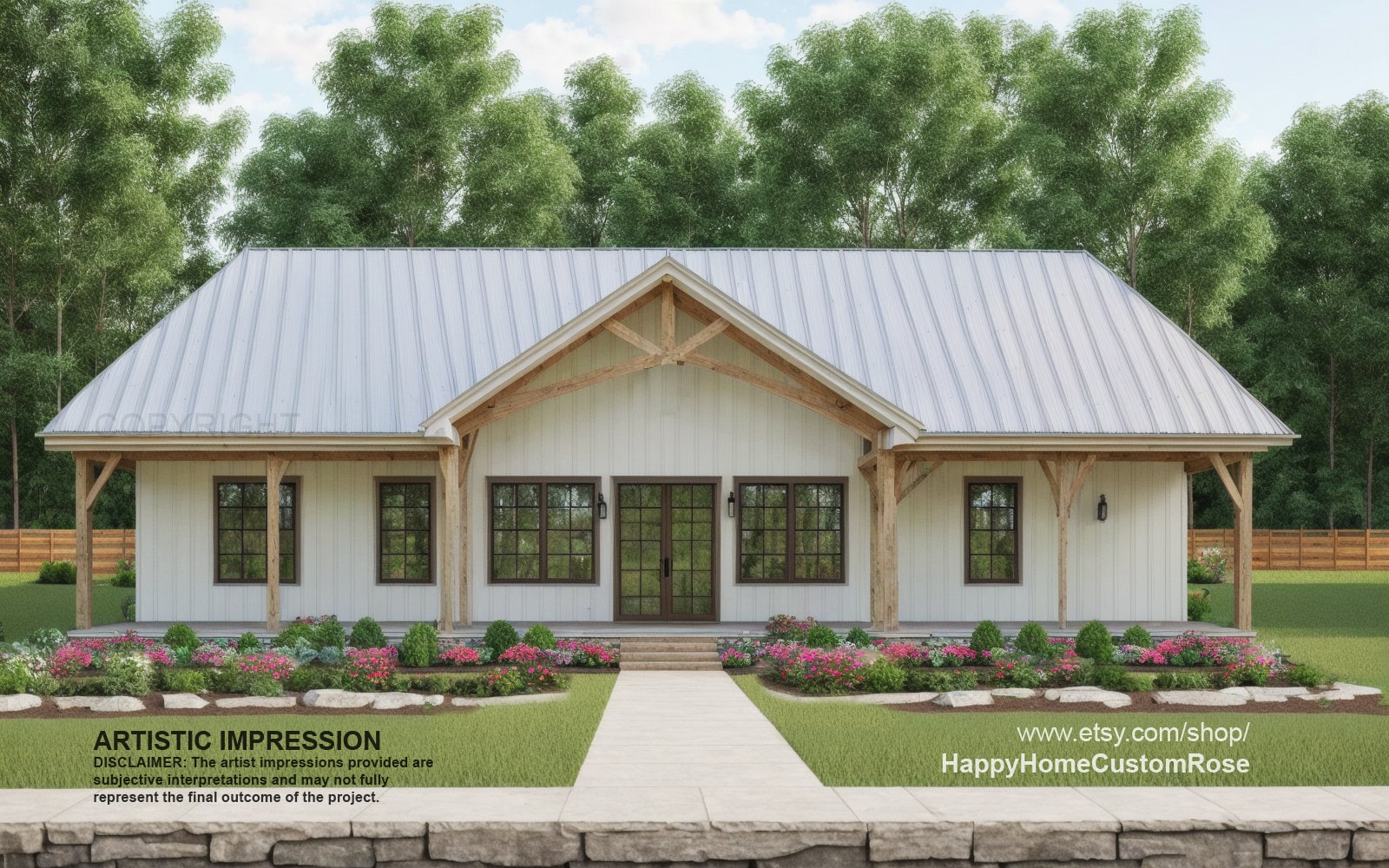 Farmhouse Barndominium - 40' x 60' House Plan Design - 3 Bed 2 Bath - Drawings Blueprints