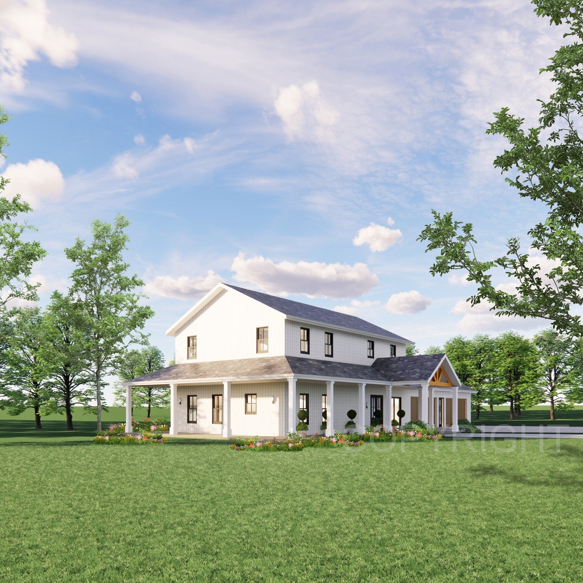 Crystal Springs 2 level Barndominium House Plan Design - 5 Bed 3.5 Bath 2,970 sq ft - 4 Garage - Drawings Blueprints