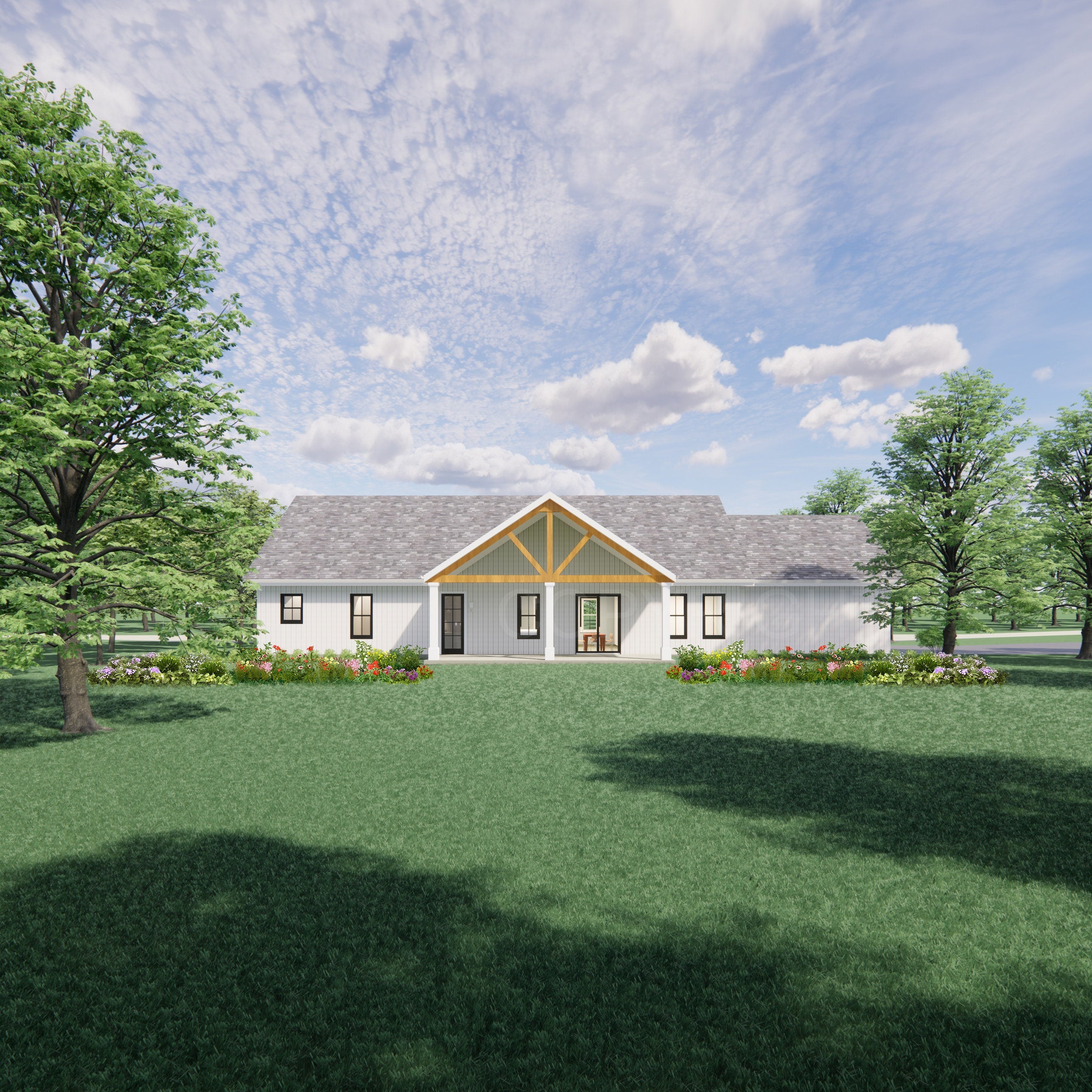 Cedar Springs Barndominium House Plan Design - 4 Bed 3 Bath - Double Garage - Drawings Blueprints