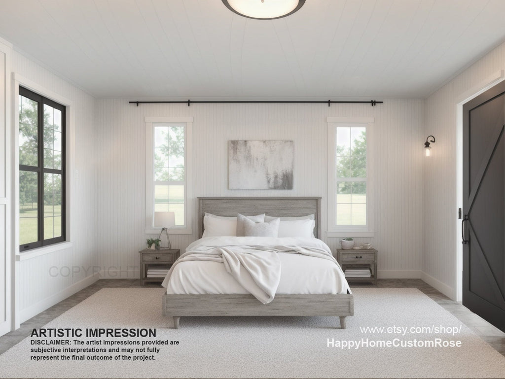 Farmhouse Barndominium - 40' x 60' House Plan Design - 3 Bed 2 Bath - Drawings Blueprints
