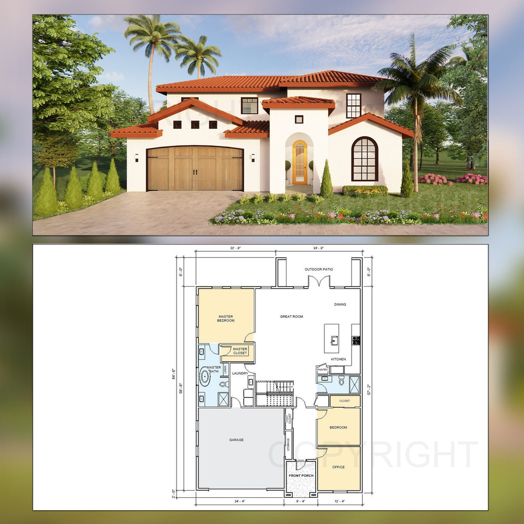 Santorini Luxury Modern Mediterranean House Plan Design - 4 Bed 3 Bath 3068 sq ft - Double Garage - Drawings Blueprints