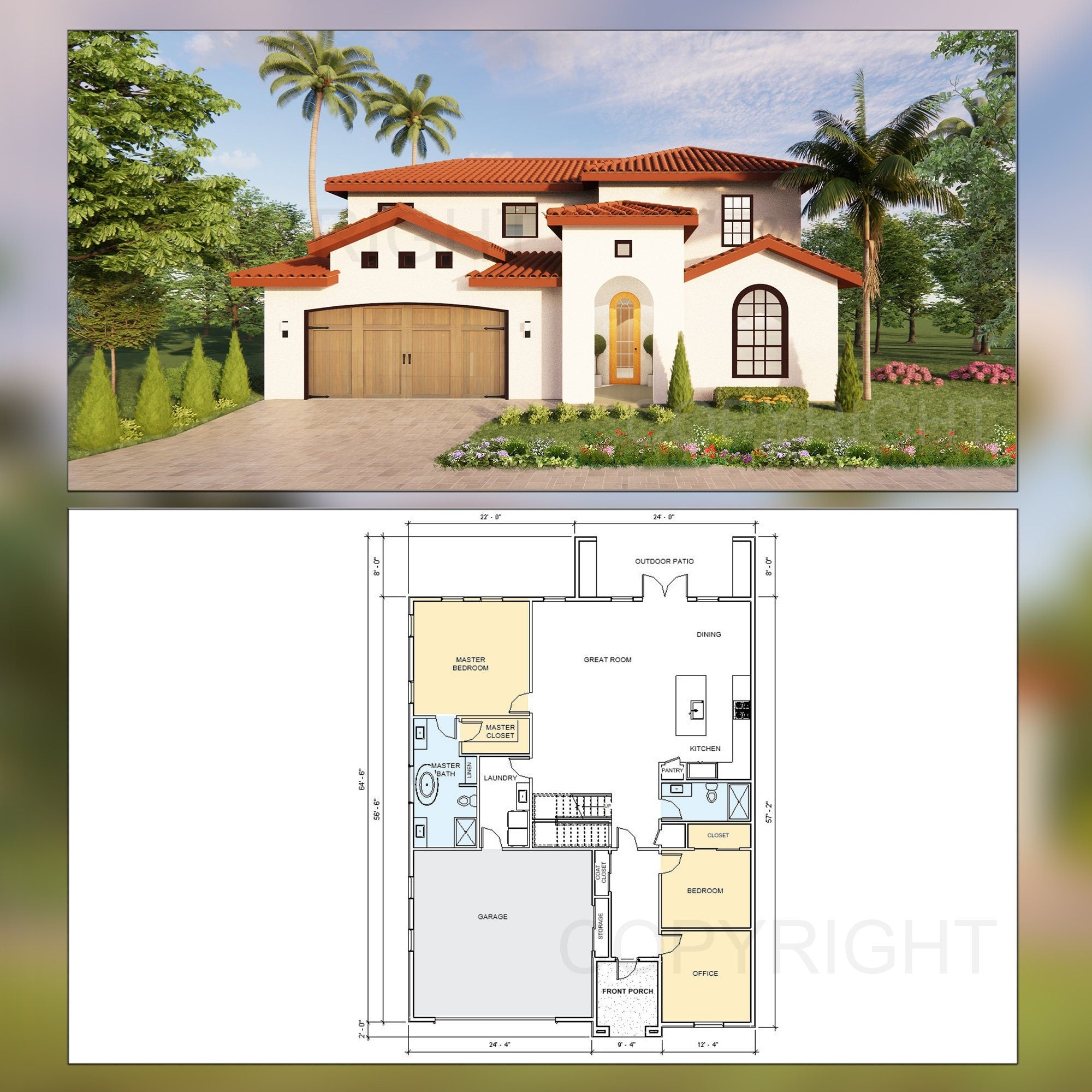 Santorini Luxury Modern Mediterranean House Plan Design - 4 Bed 3 Bath 3068 sq ft - Double Garage - Drawings Blueprints