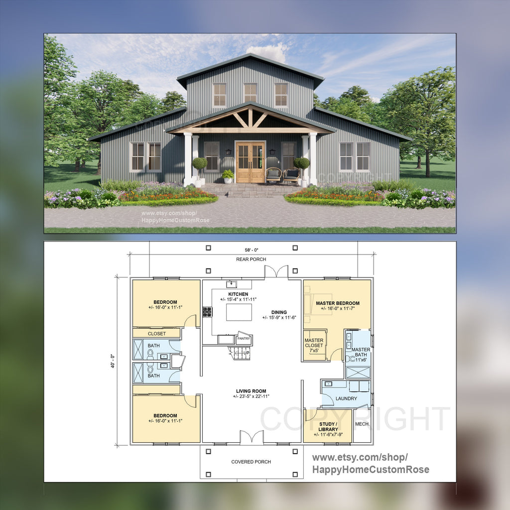Hayloft Haven Two Story Monitor Style Barndominium House Plans - Open Plan Design - 4 Bed 3.5 Bath - Drawings Blueprints
