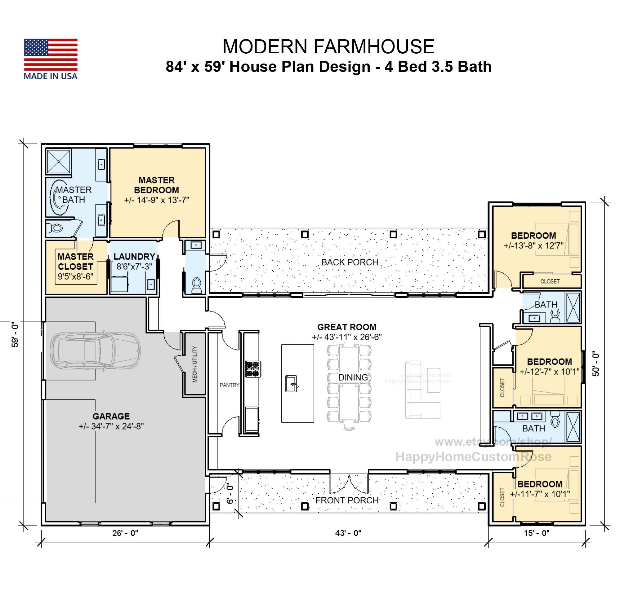 Mighty Maple Barndominium House Plan - 2636 SF, 4 Bed 3.5 Bath - Modern Open Floor Plan Blueprints