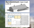 Redwood Barndominium House Plan Design - 3 Bed 2 Bath 2250 sq ft - Three Garage - Drawings Blueprints